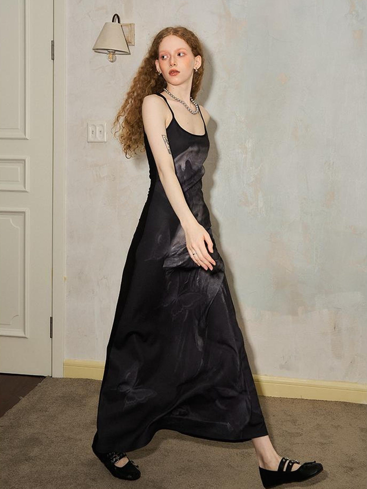 DIDDI MODA Venus Butterfly Print Slim Knit Strap Summer Dress