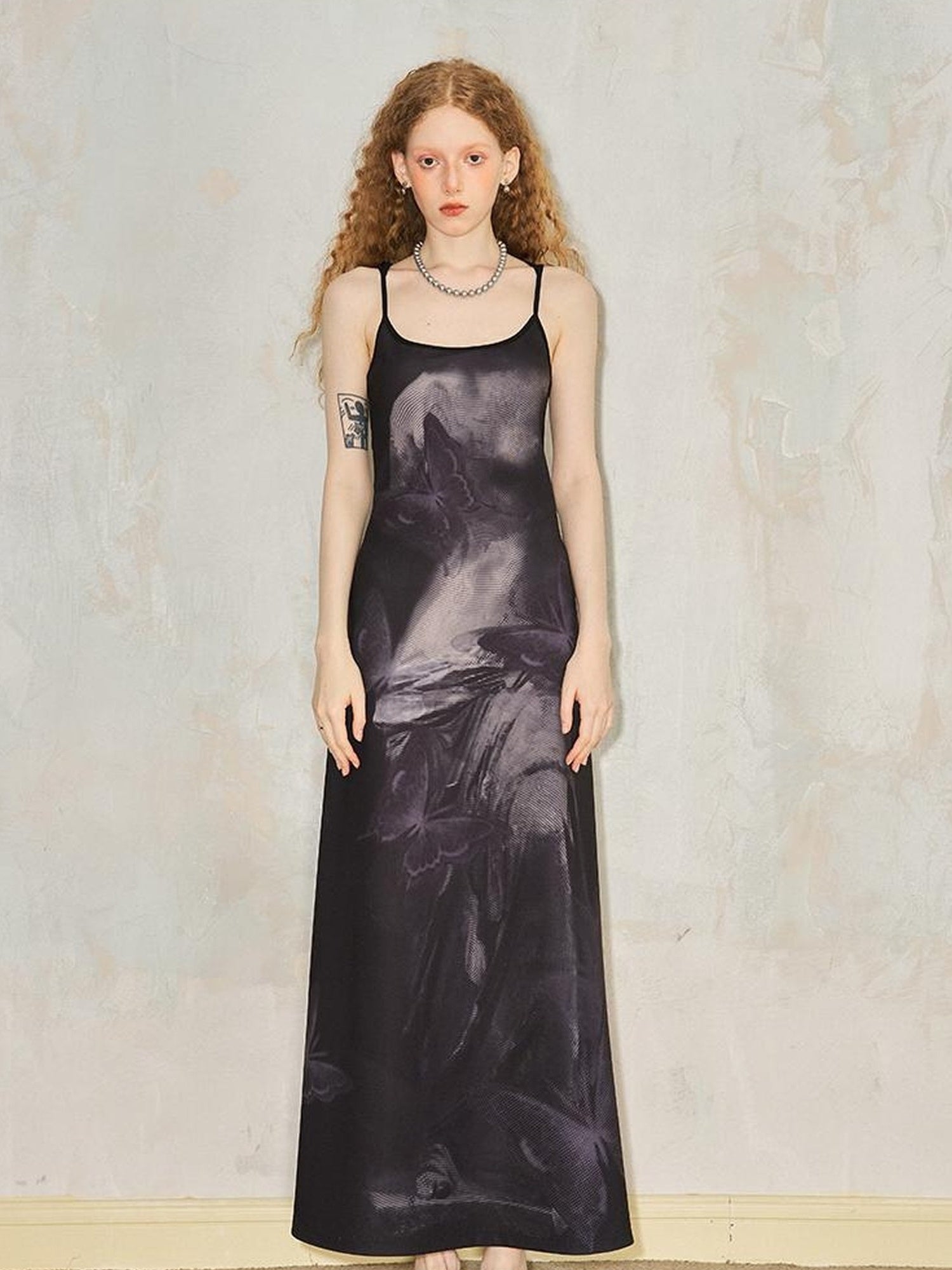 DIDDI MODA Venus Butterfly Print Slim Knit Strap Summer Dress