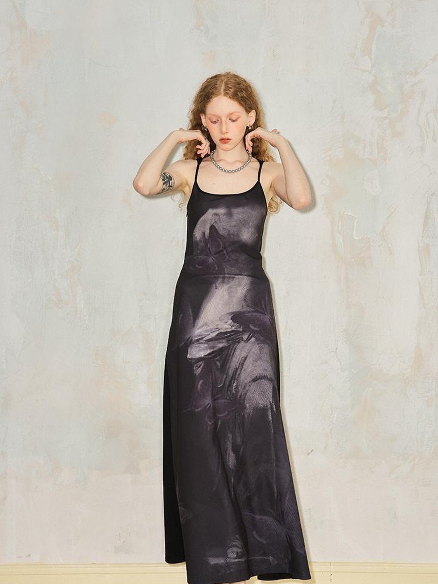 DIDDI MODA Venus Butterfly Print Slim Knit Strap Summer Dress