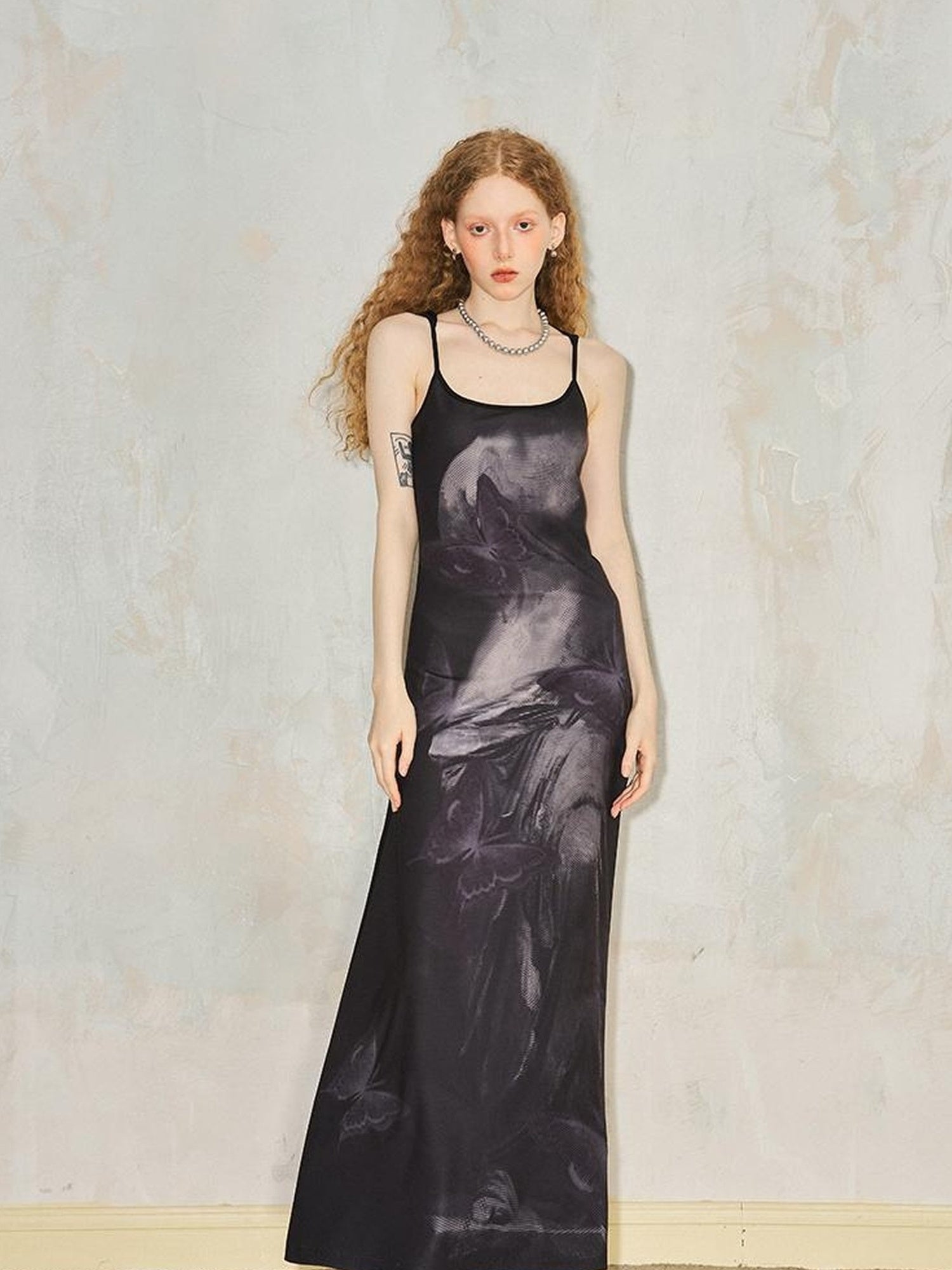 DIDDI MODA Venus Butterfly Print Slim Knit Strap Summer Dress