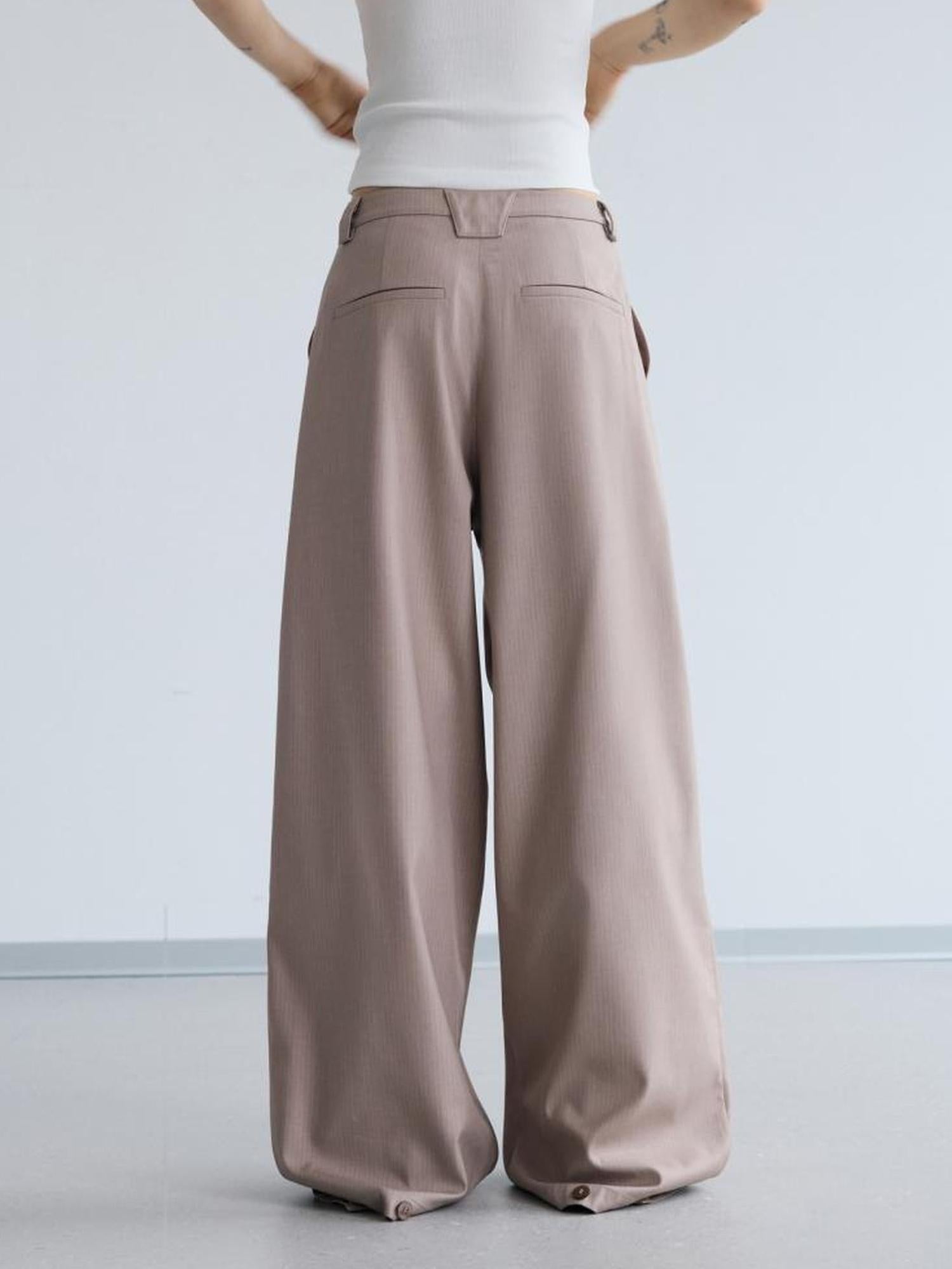 Peoplesense Versatile Draped Straight Pants Polyester Blend Loose Fit