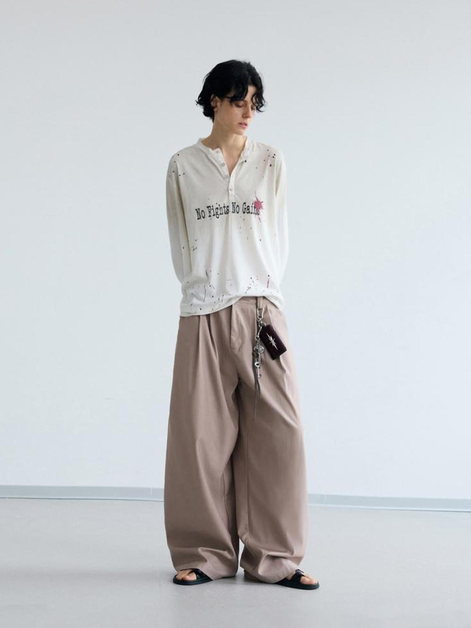 Peoplesense Versatile Draped Straight Pants Polyester Blend Loose Fit