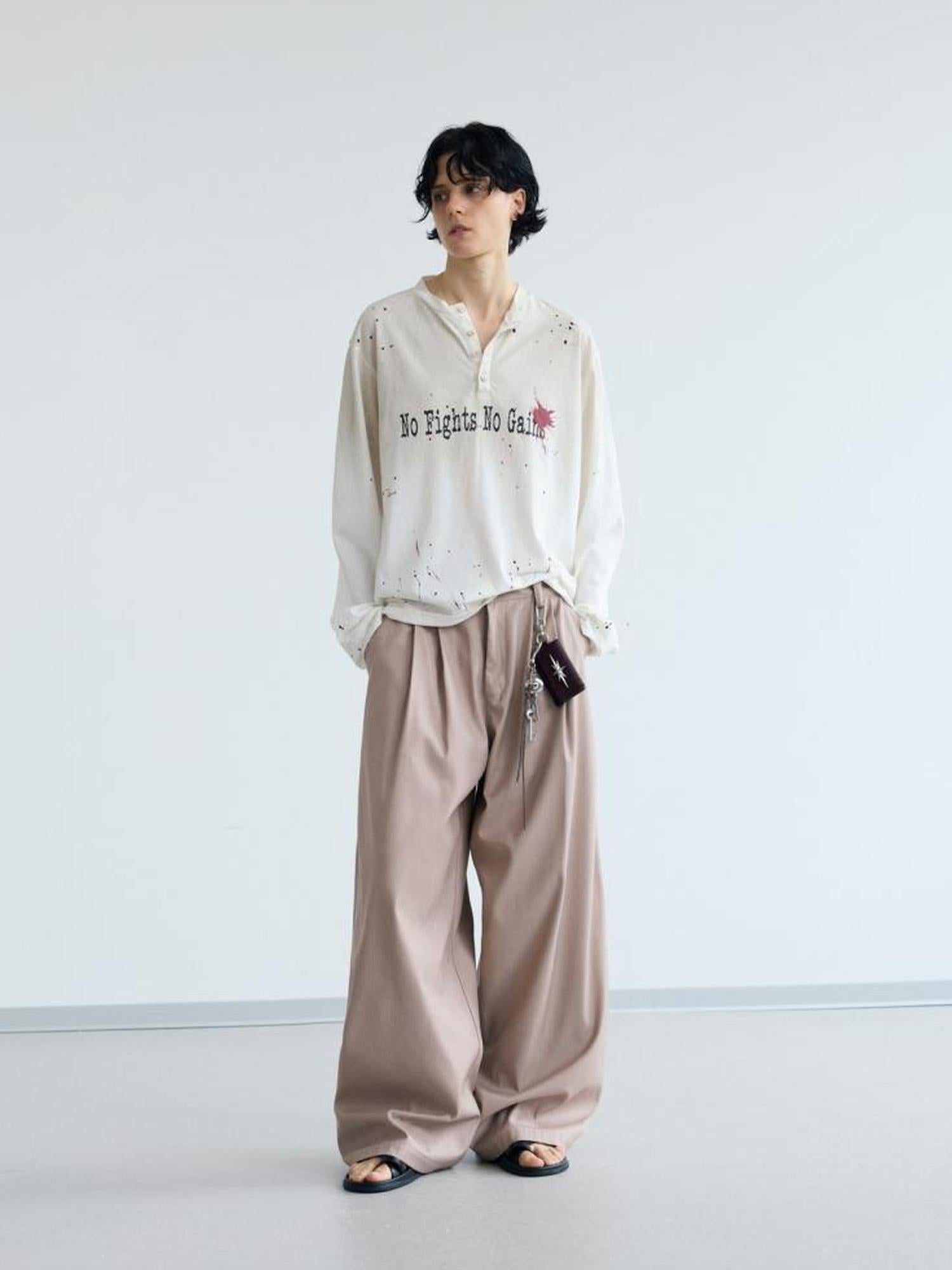 Peoplesense Versatile Draped Straight Pants Polyester Blend Loose Fit