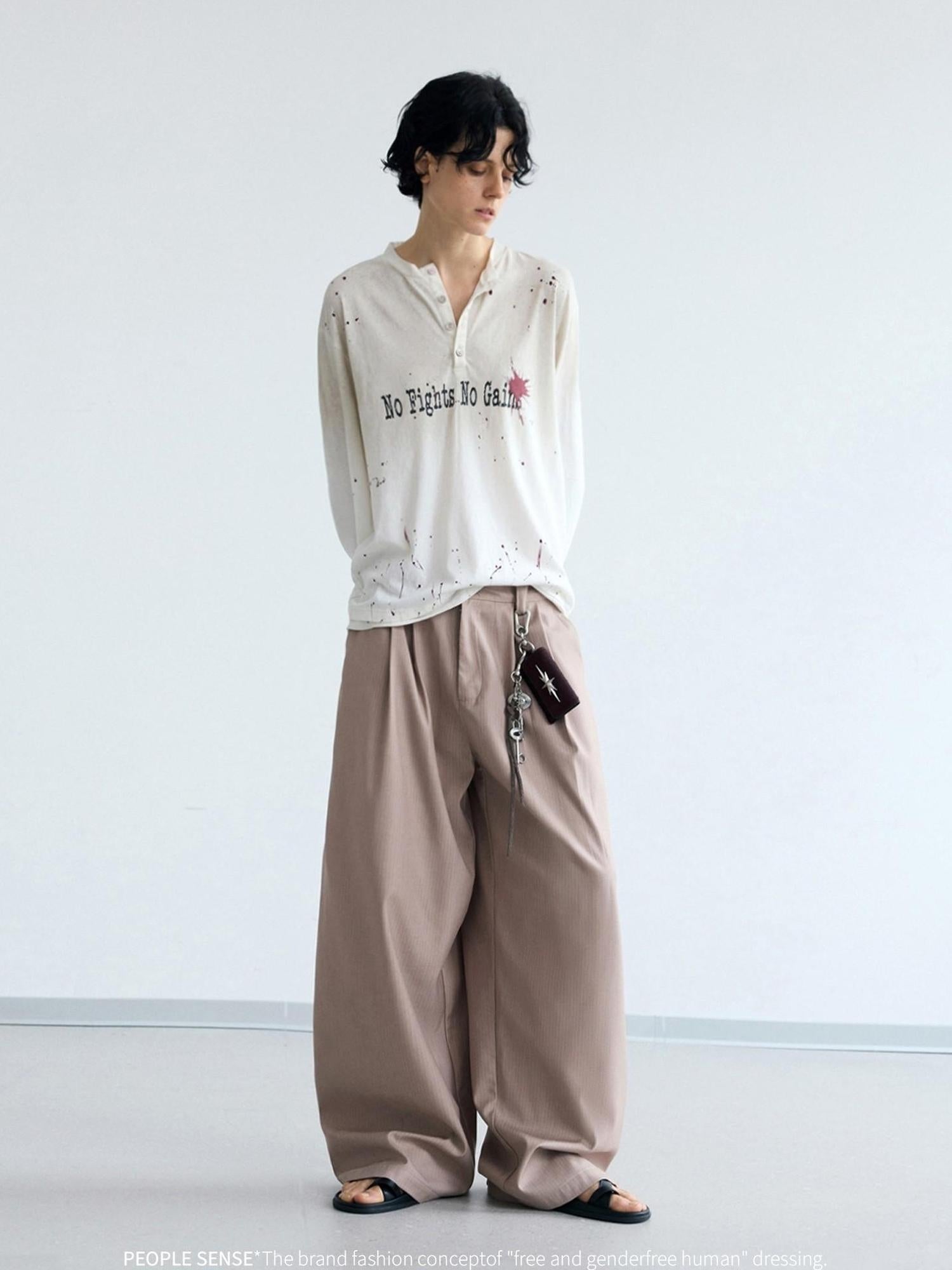 Peoplesense Versatile Draped Straight Pants Polyester Blend Loose Fit