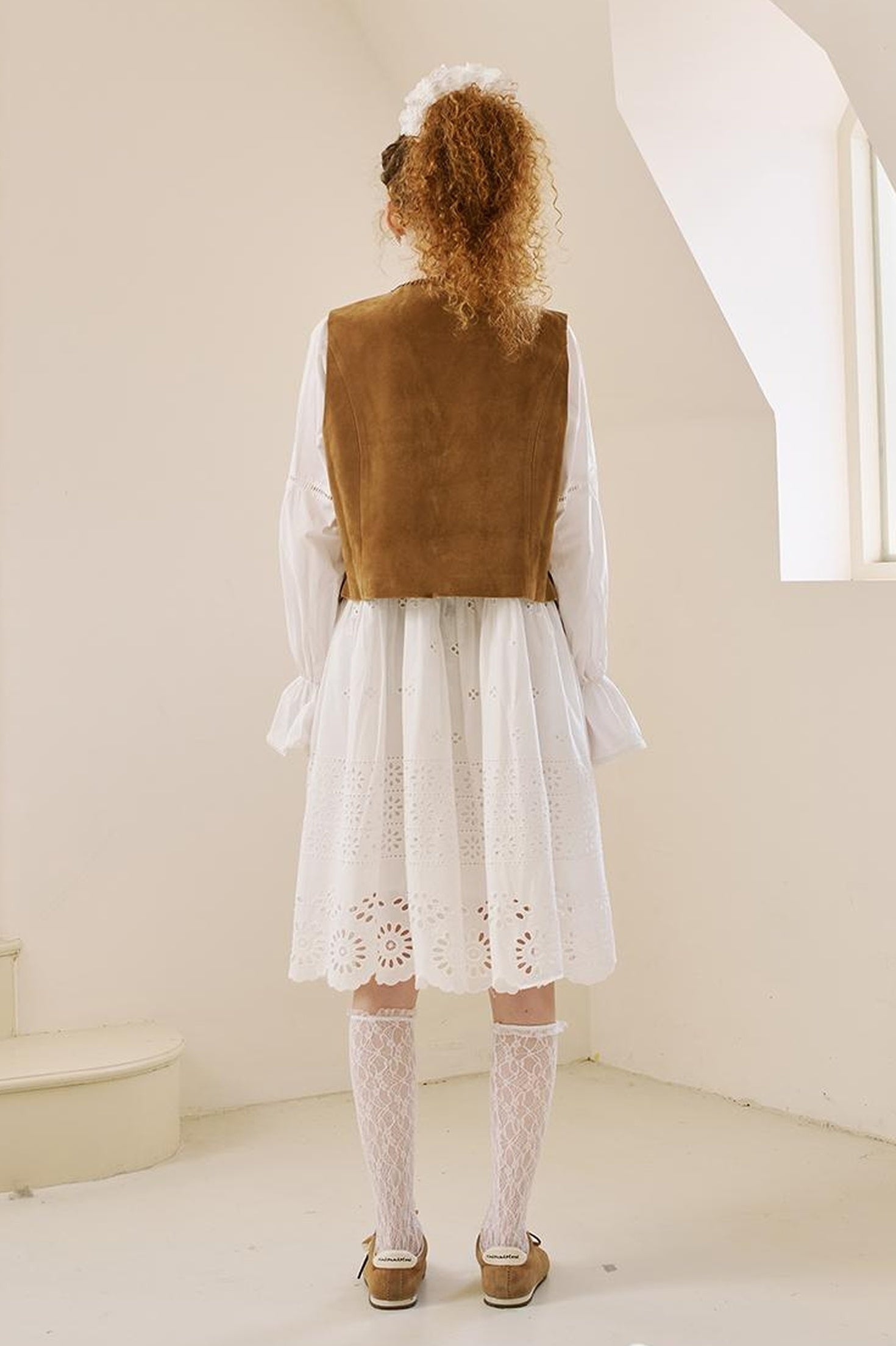 DIDDI MODA Vintage Beaded Pu Vest With Fur Collar