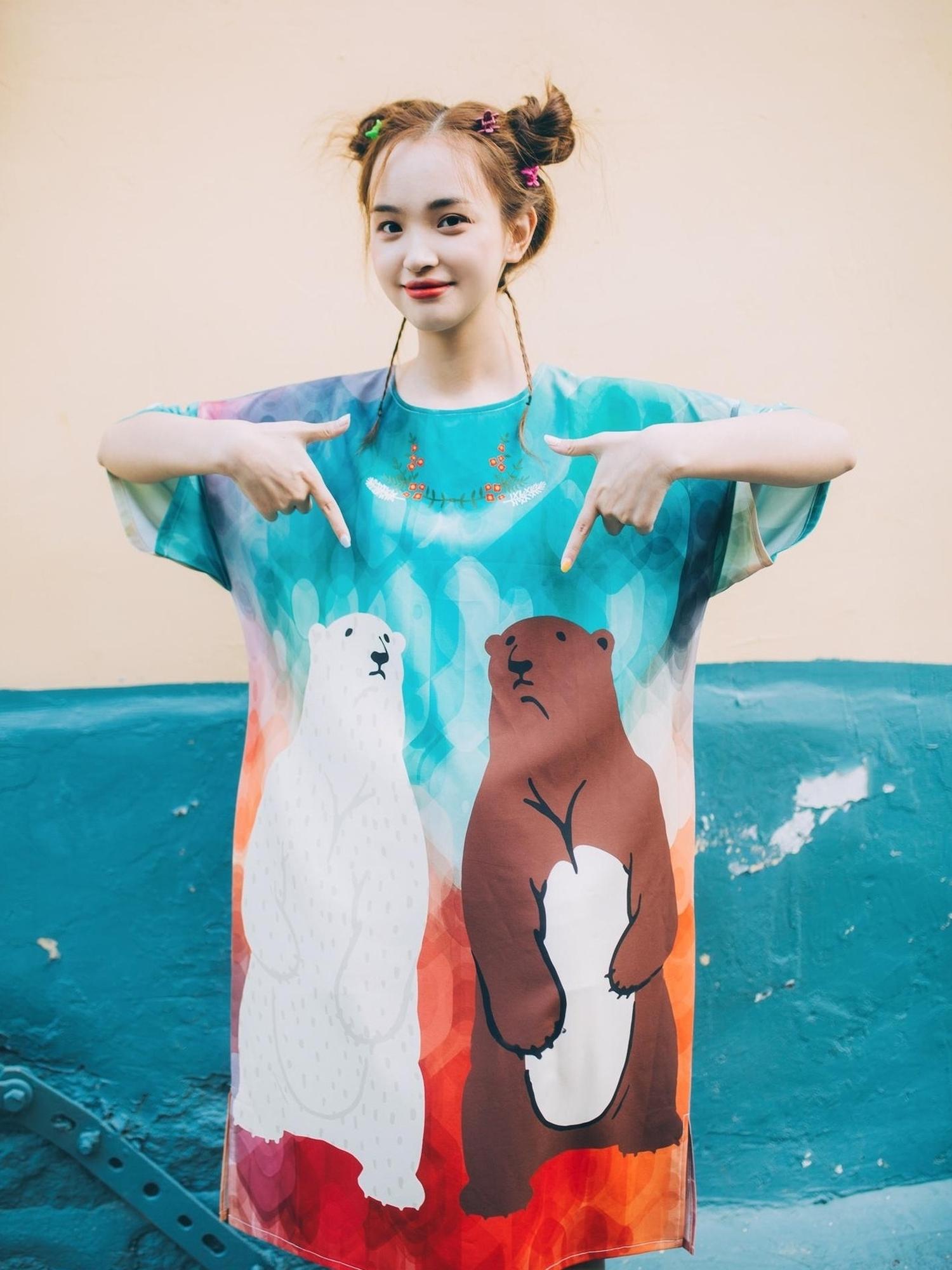 Sweet Mi Vintage Bear Print Oversized T Shirt Dress Summer Casual Long Tee
