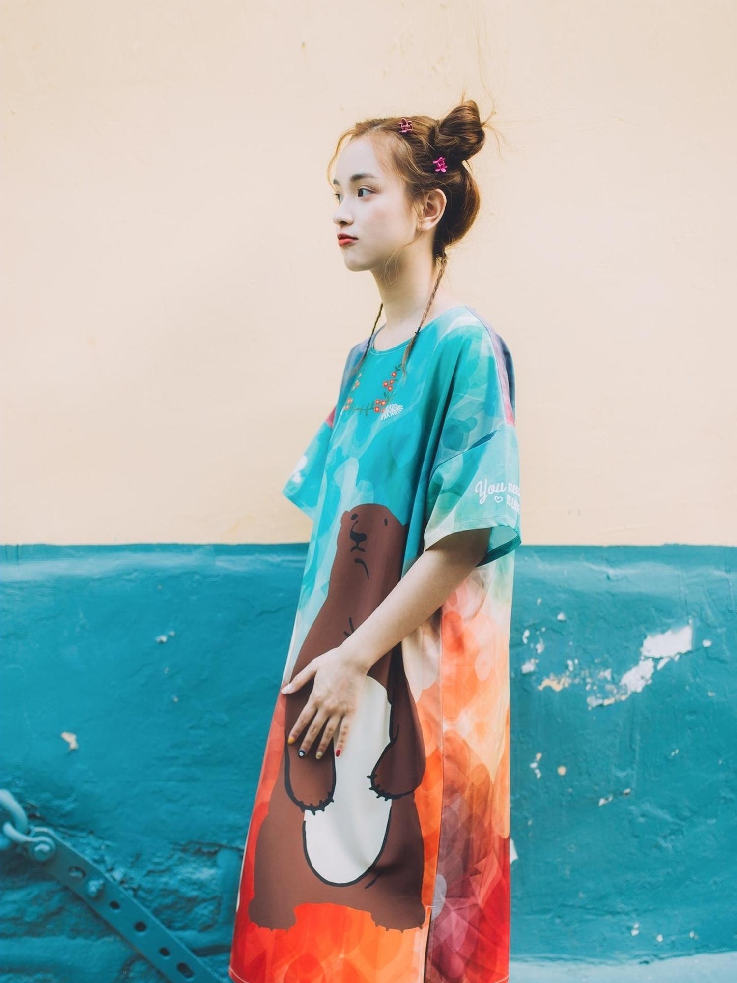 Sweet Mi Vintage Bear Print Oversized T Shirt Dress Summer Casual Long Tee