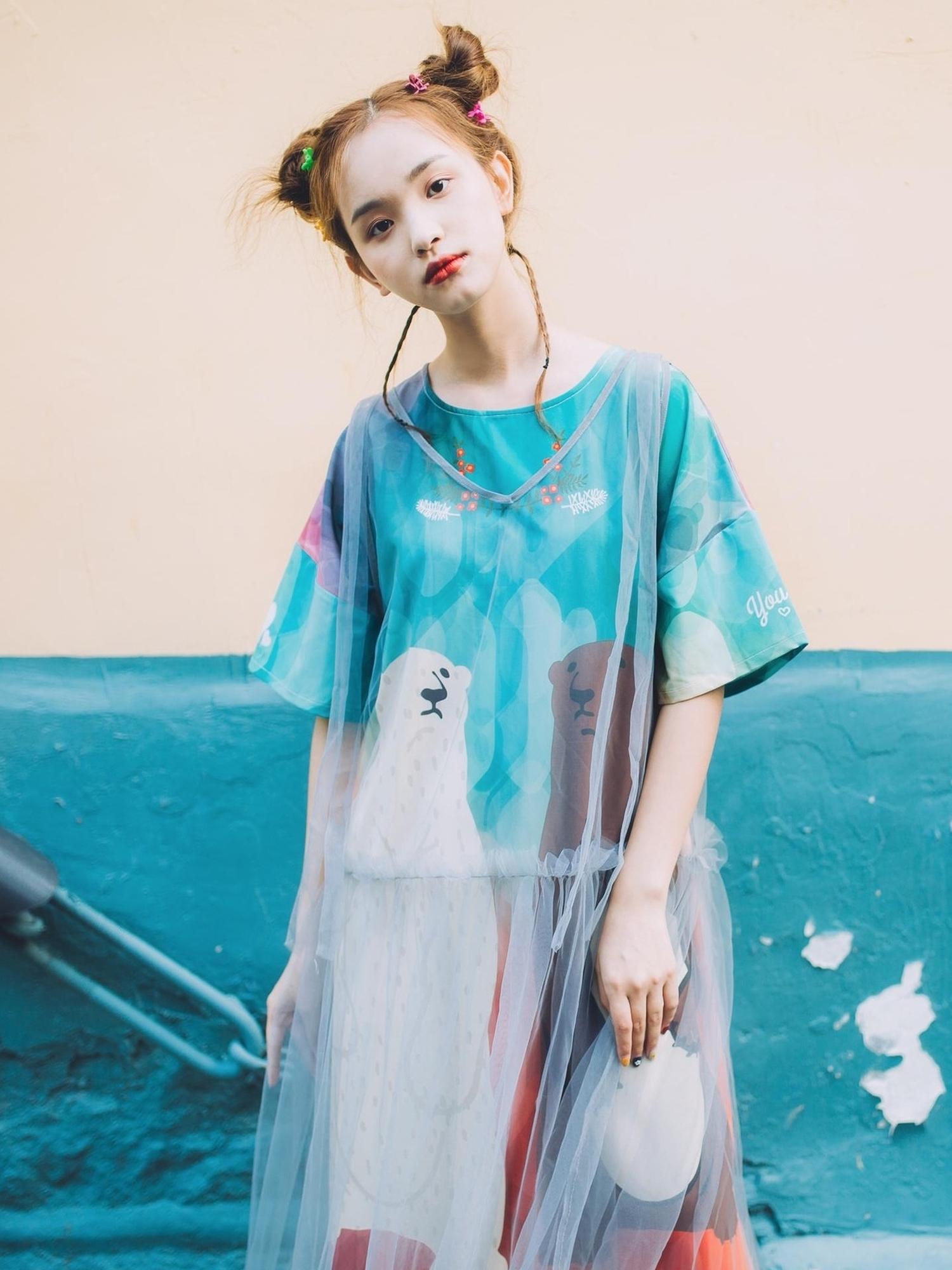 Sweet Mi Vintage Bear Print Oversized T Shirt Dress Summer Casual Long Tee