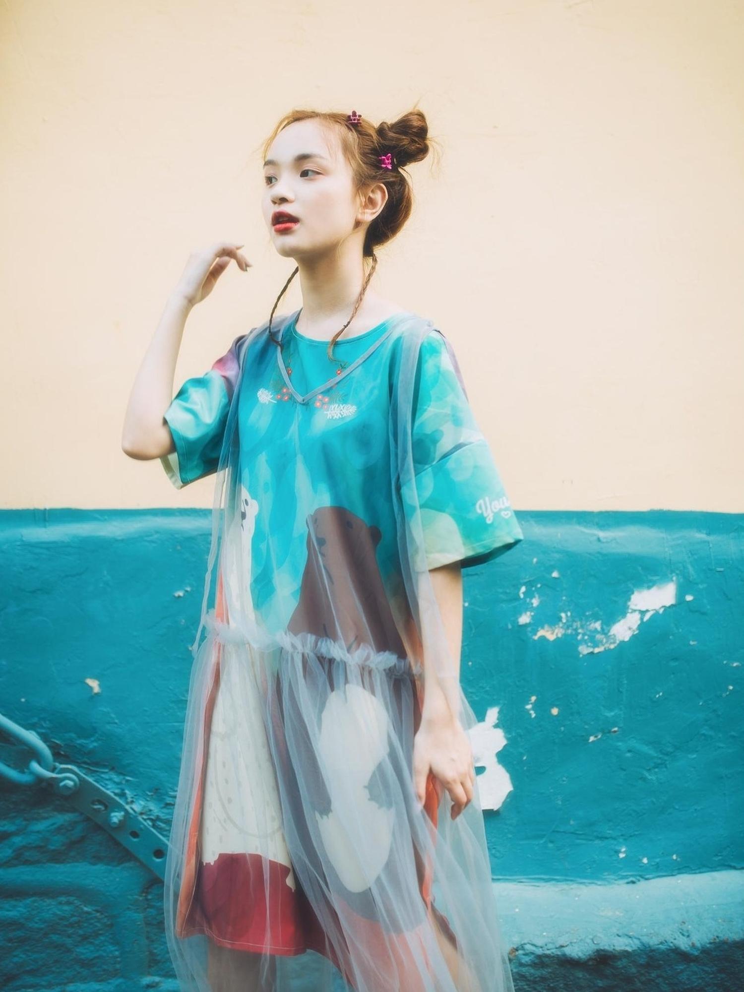 Sweet Mi Vintage Bear Print Oversized T Shirt Dress Summer Casual Long Tee