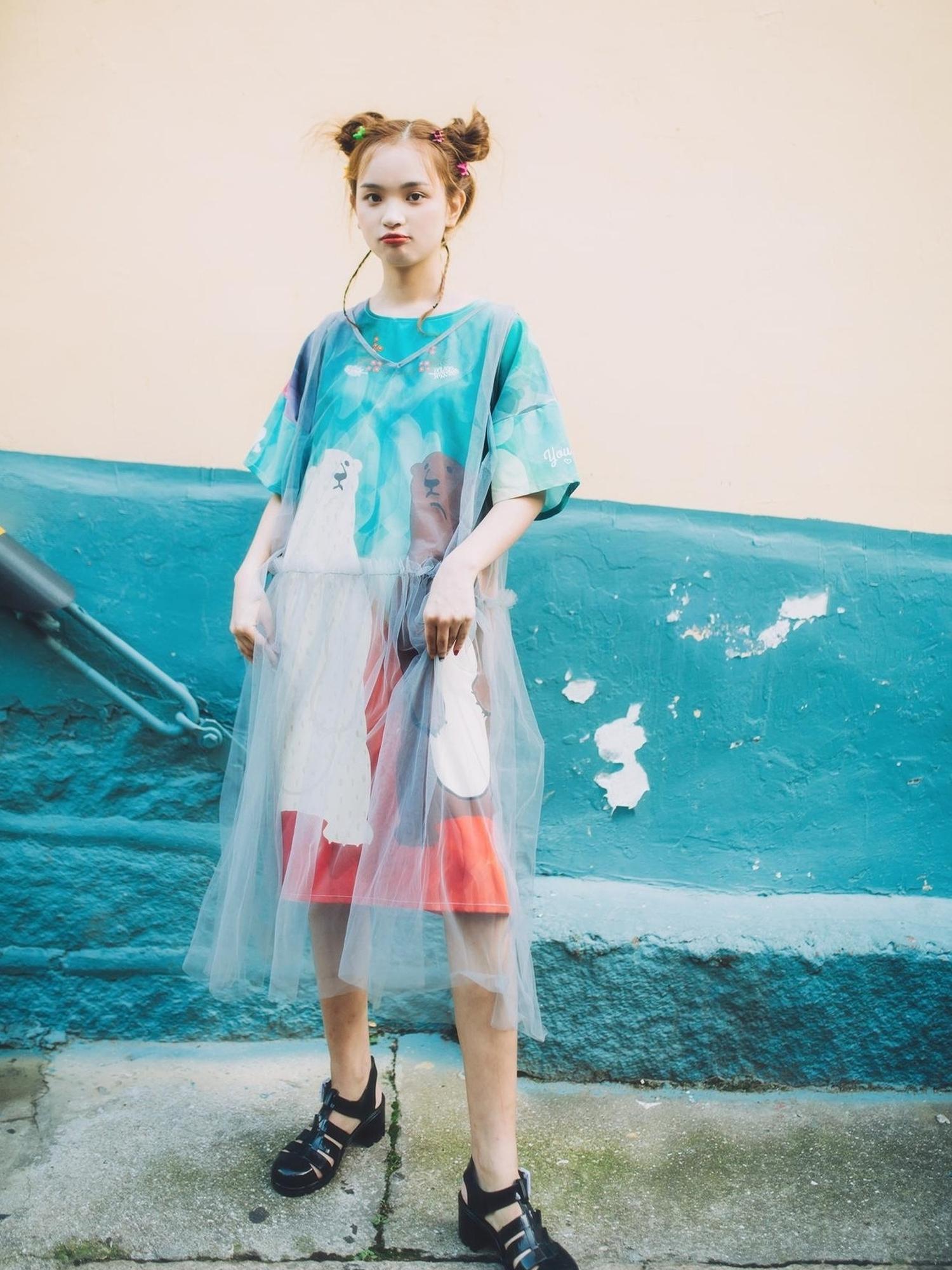 Sweet Mi Vintage Bear Print Oversized T Shirt Dress Summer Casual Long Tee