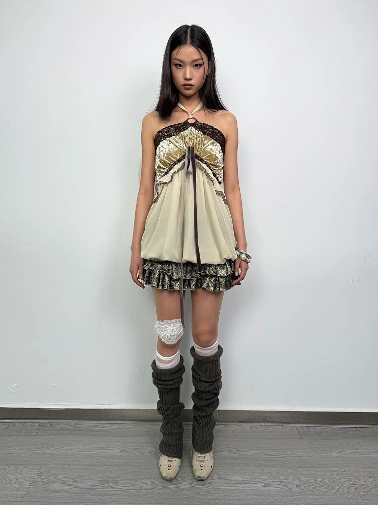 Vintage Boho Off-Shoulder Ruffle Bustier Top