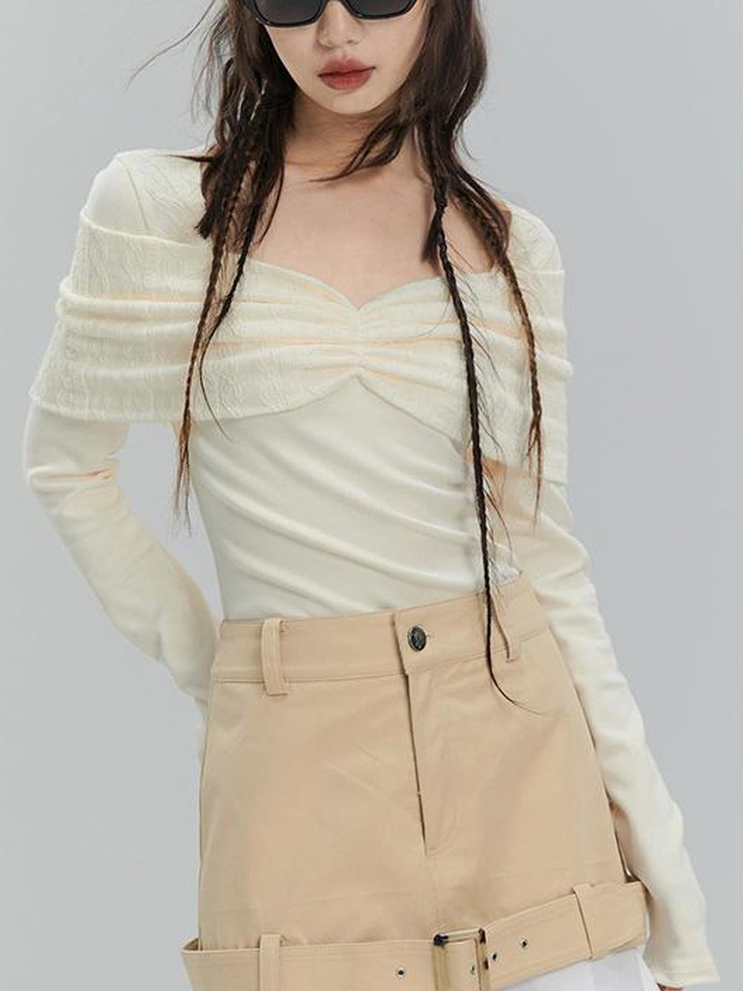 DIDDI MODA Vintage Bow Blouse Lace Crop Top Flared Shorts Set