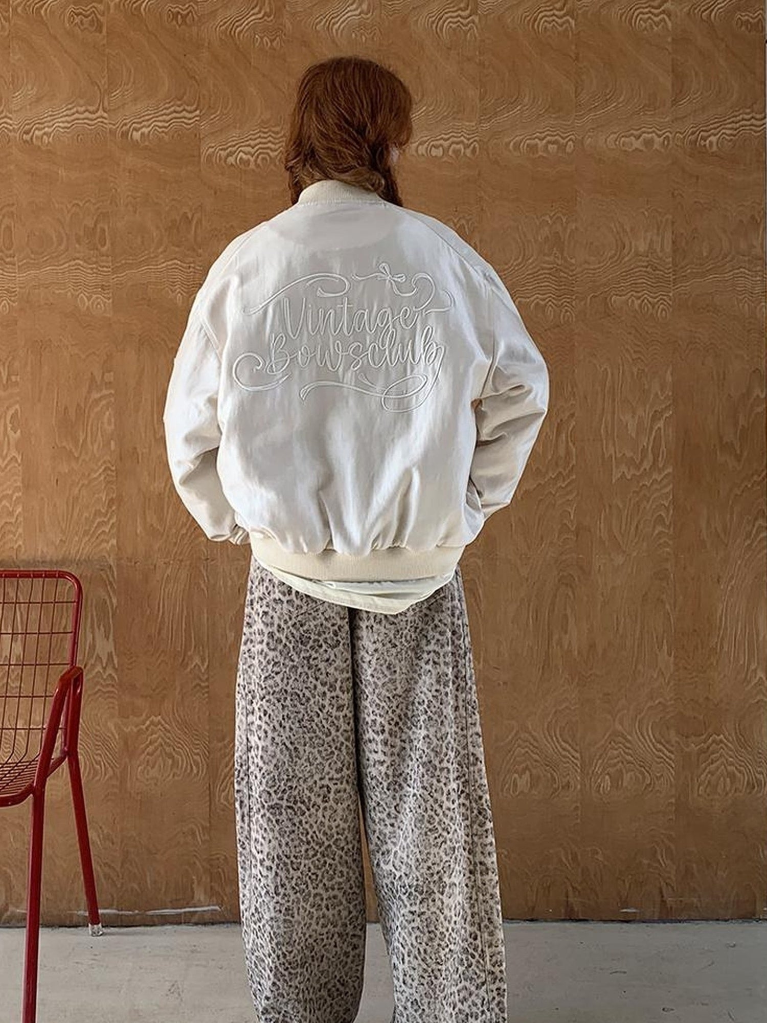 DIDDI MODA Vintage Bow Embroidered Baseball Jacket