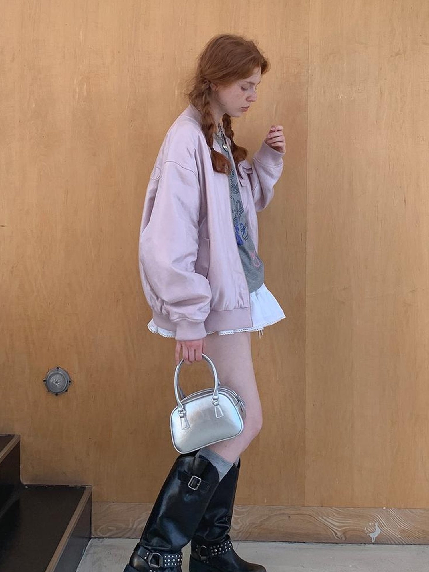 DIDDI MODA Vintage Bow Embroidered Baseball Jacket