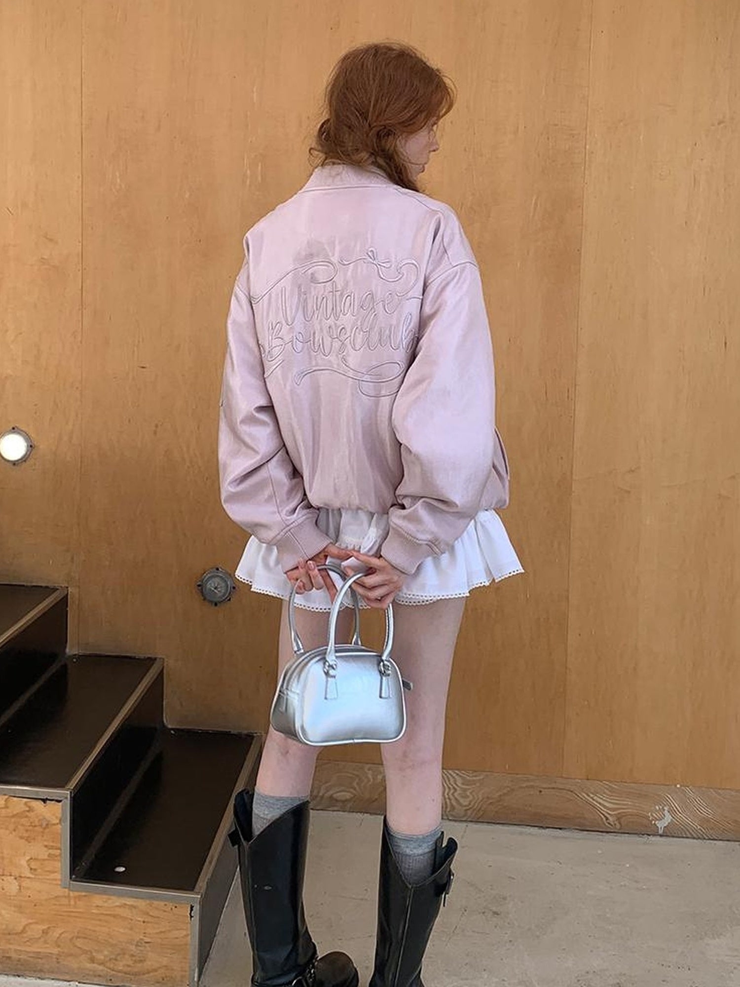 DIDDI MODA Vintage Bow Embroidered Baseball Jacket