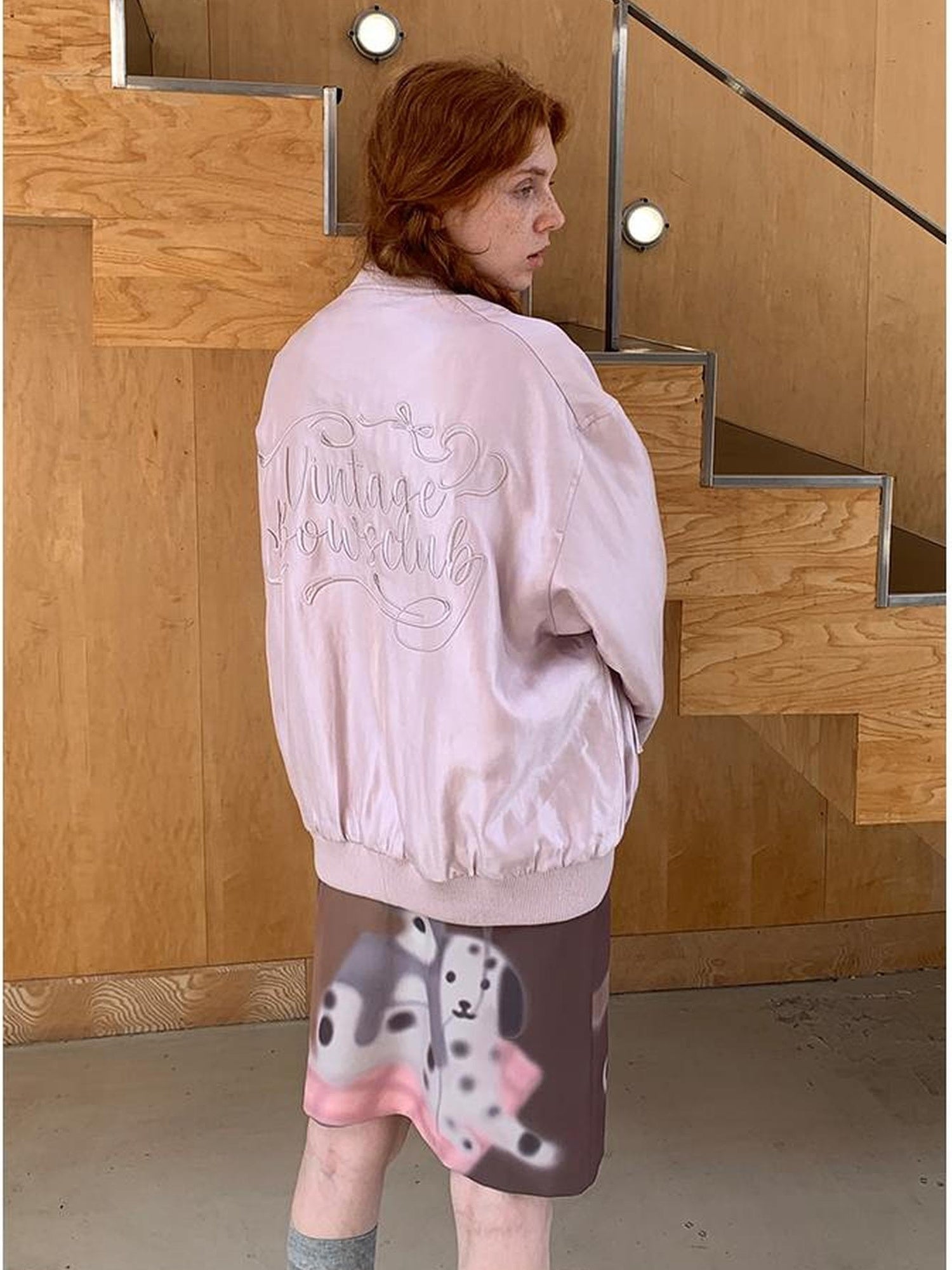 DIDDI MODA Vintage Bow Embroidered Baseball Jacket