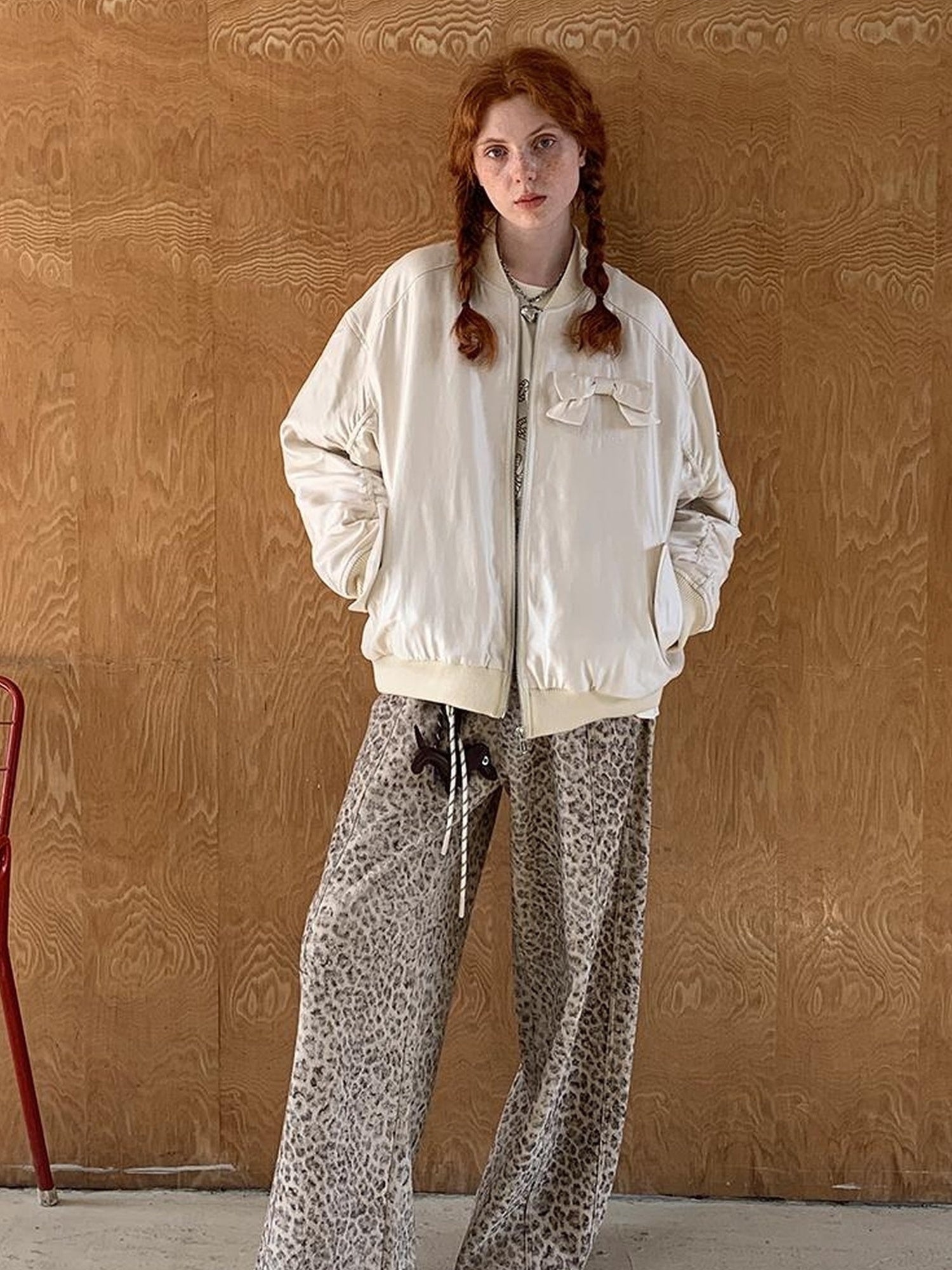 DIDDI MODA Vintage Bow Embroidered Baseball Jacket