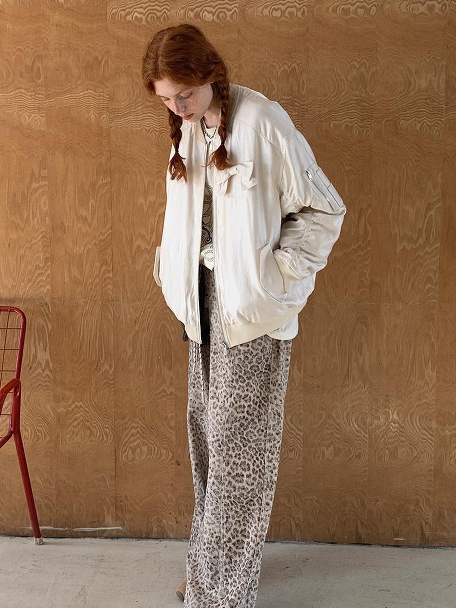 DIDDI MODA Vintage Bow Embroidered Baseball Jacket
