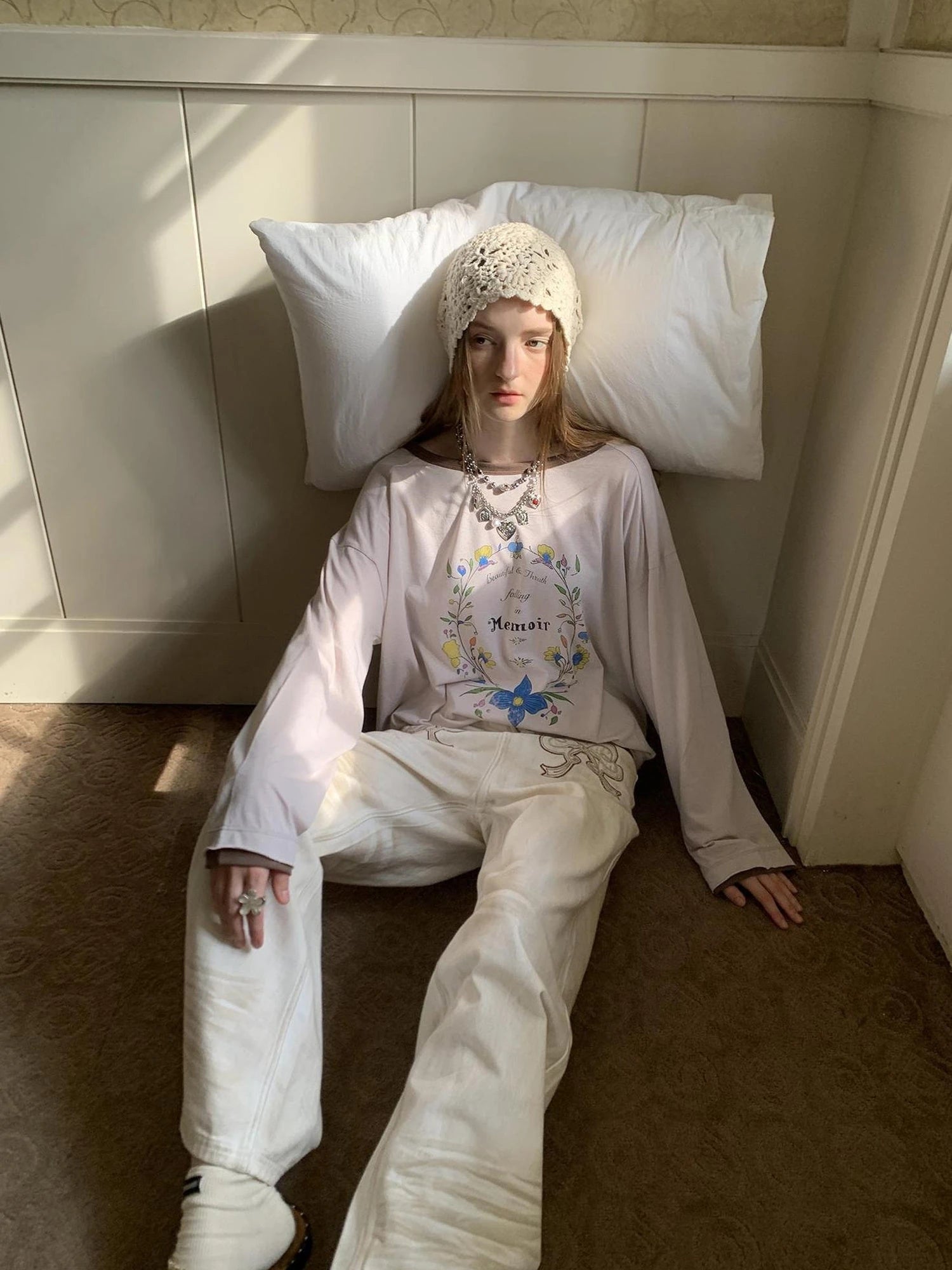 Vintage Bow Patchwork Distressed Jeans