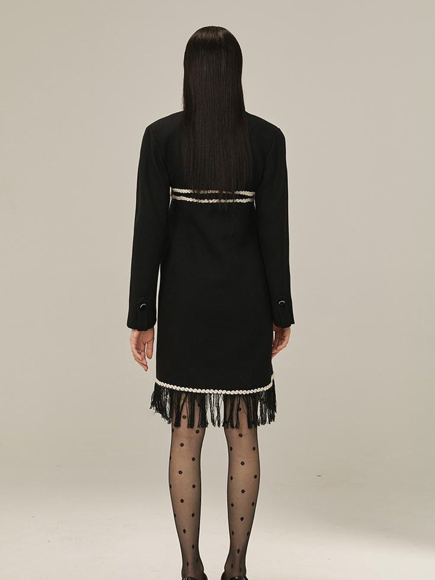 DIDDI MODA Vintage Chanel Style Black Crochet Mini Dress Set With Fringe
