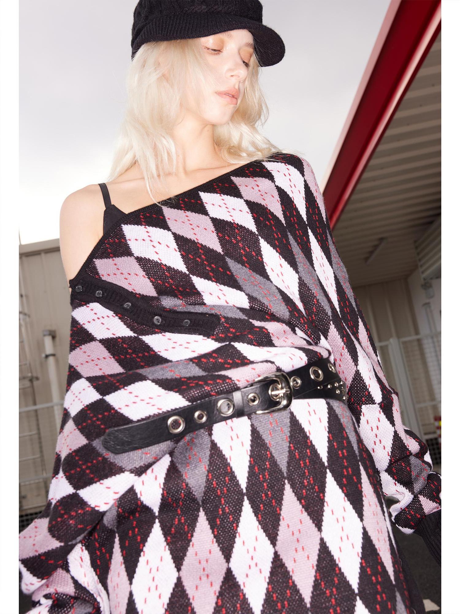 2th Desire Vintage Check Wool Blend Knit Dress