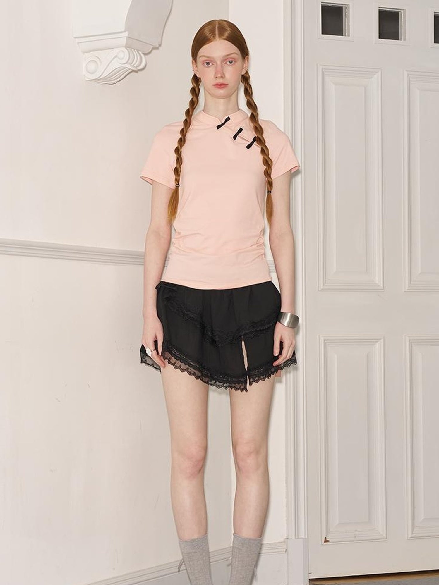 DIDDI MODA Vintage Chic Knit Top With Bow Knot And Asymmetrical Hem