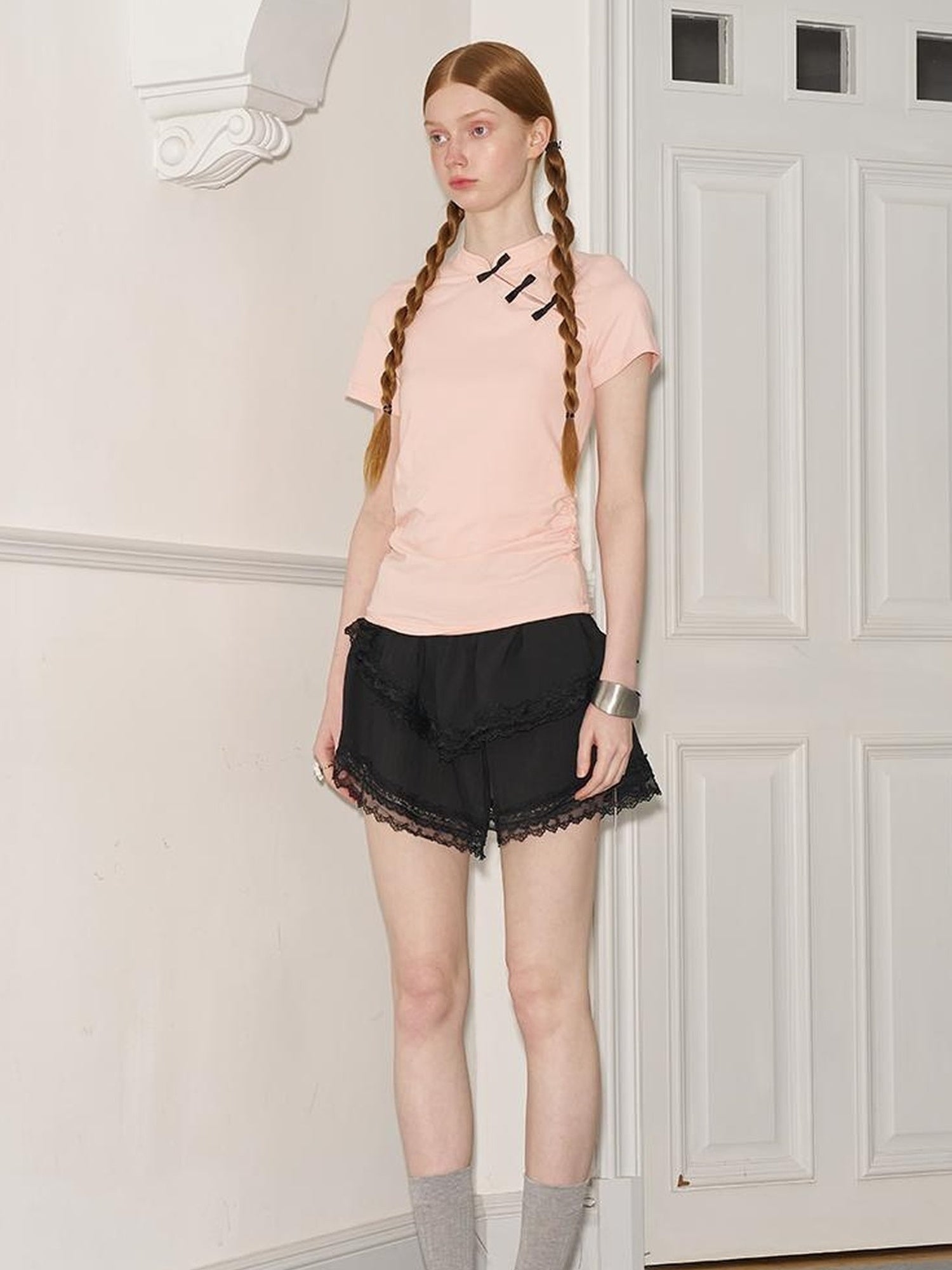 DIDDI MODA Vintage Chic Knit Top With Bow Knot And Asymmetrical Hem