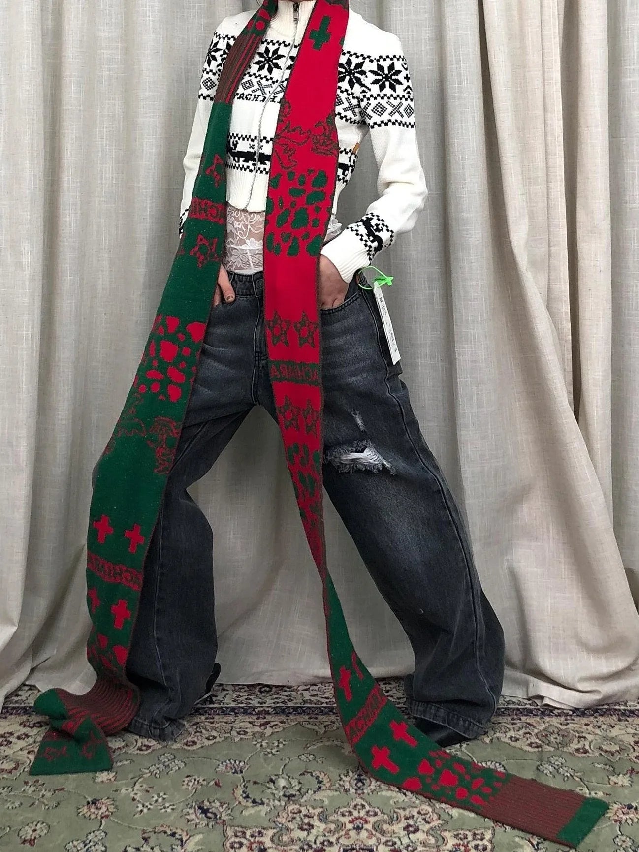 Vintage Christmas Scarf Starry Adventure