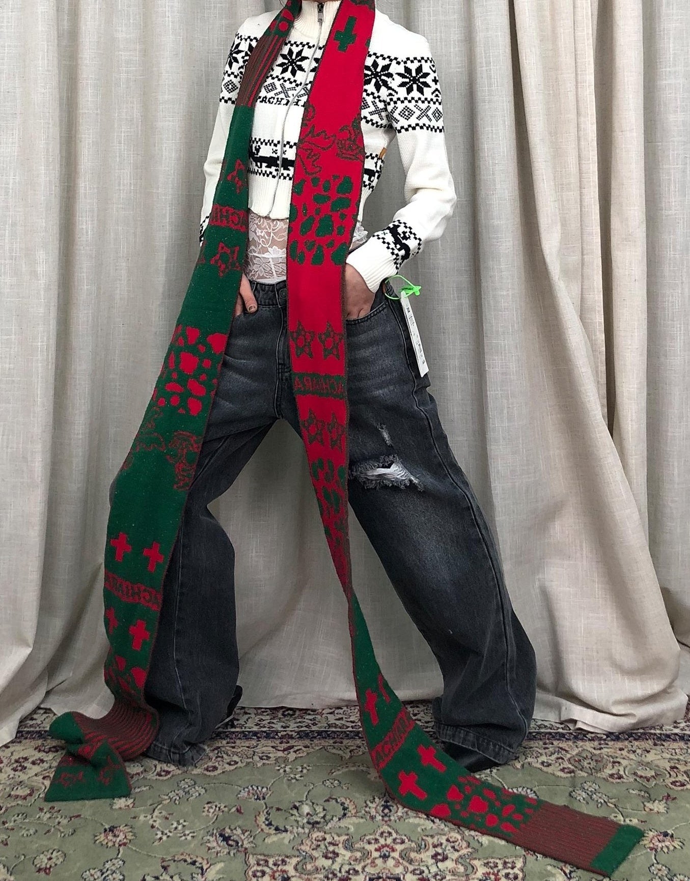 Achihara Vintage Christmas Scarf Starry Adventure
