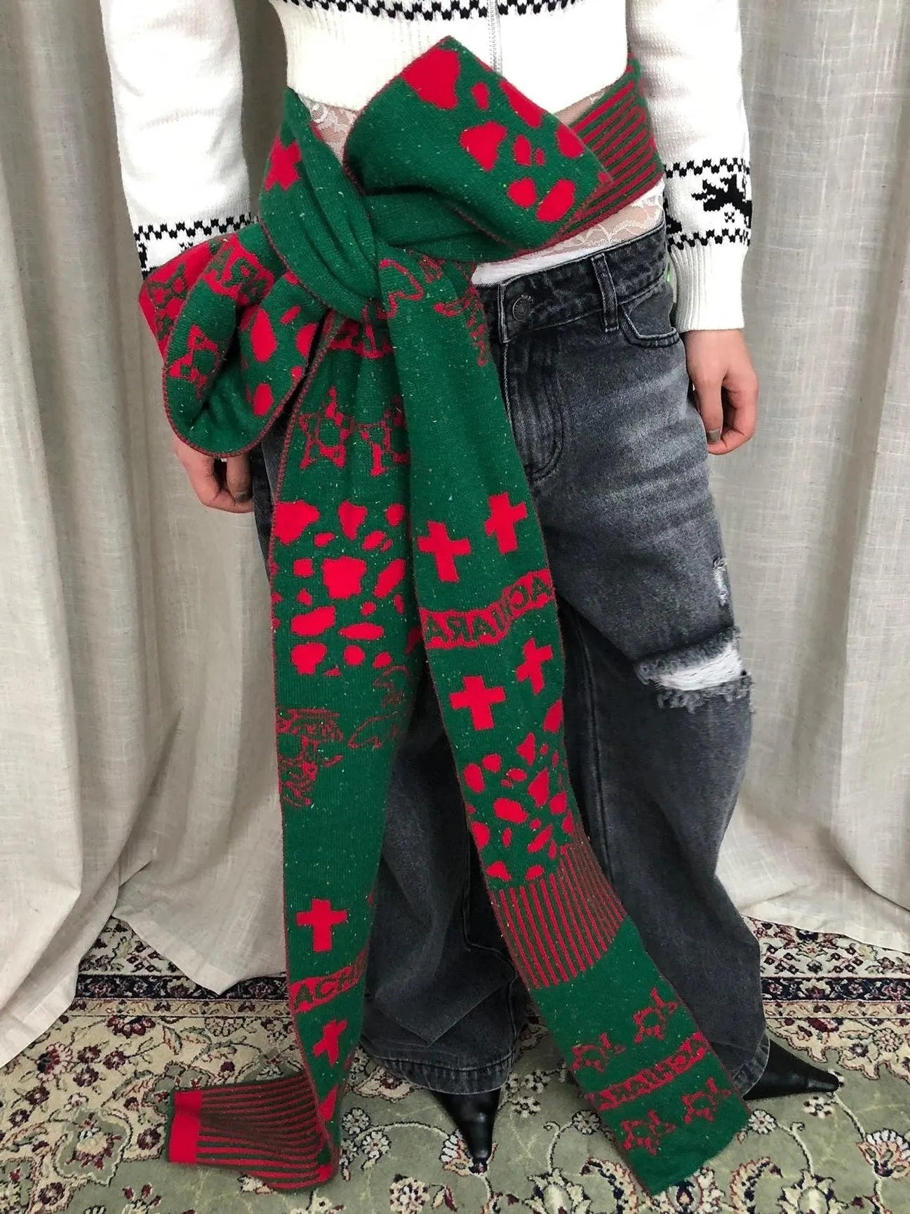 Vintage Christmas Scarf Starry Adventure