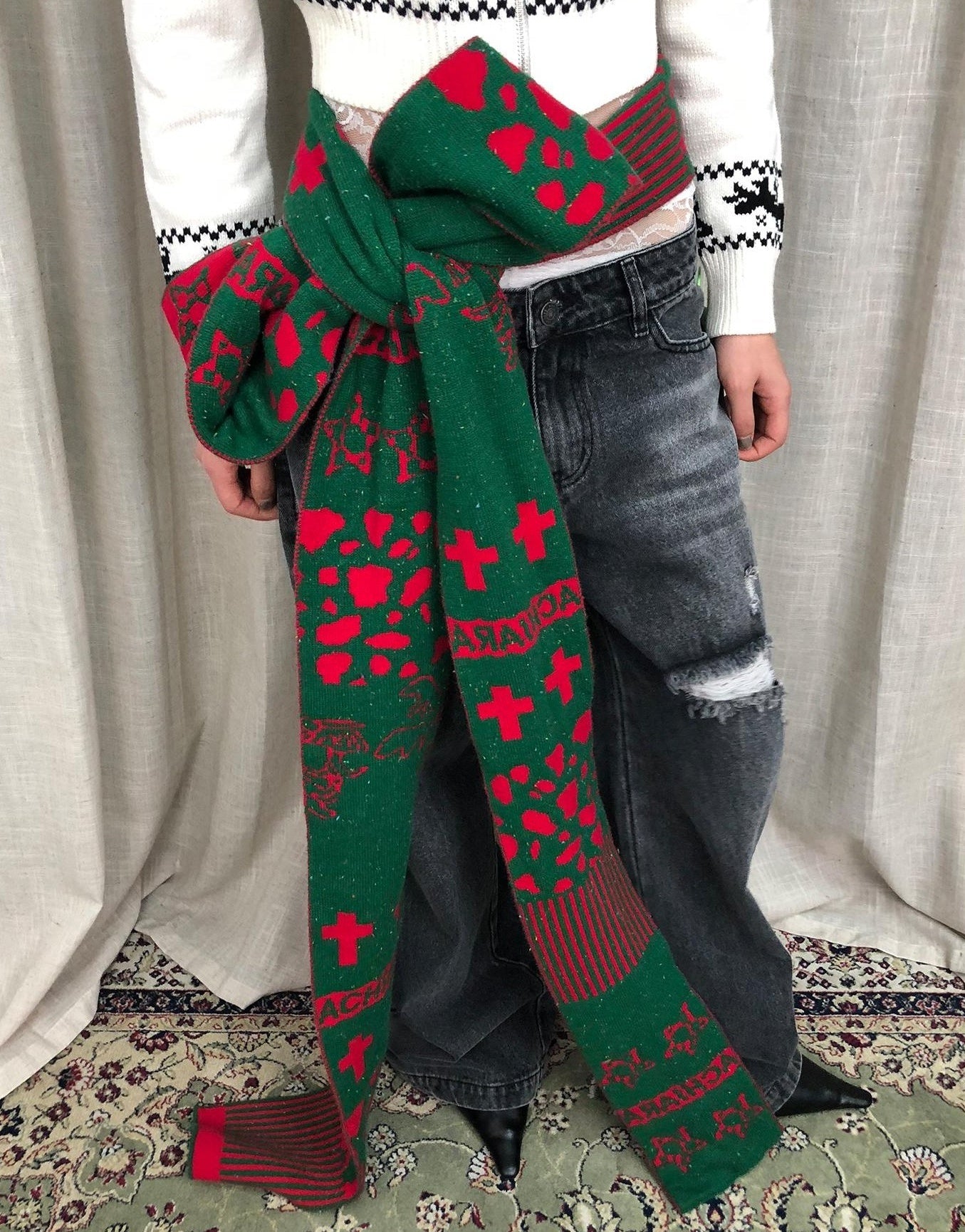 Achihara Vintage Christmas Scarf Starry Adventure