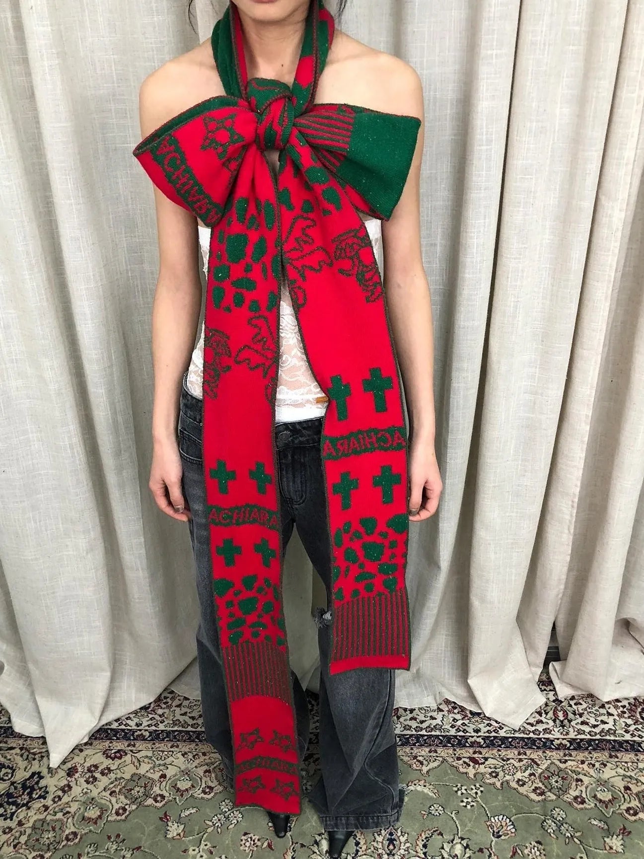 Vintage Christmas Scarf Starry Adventure