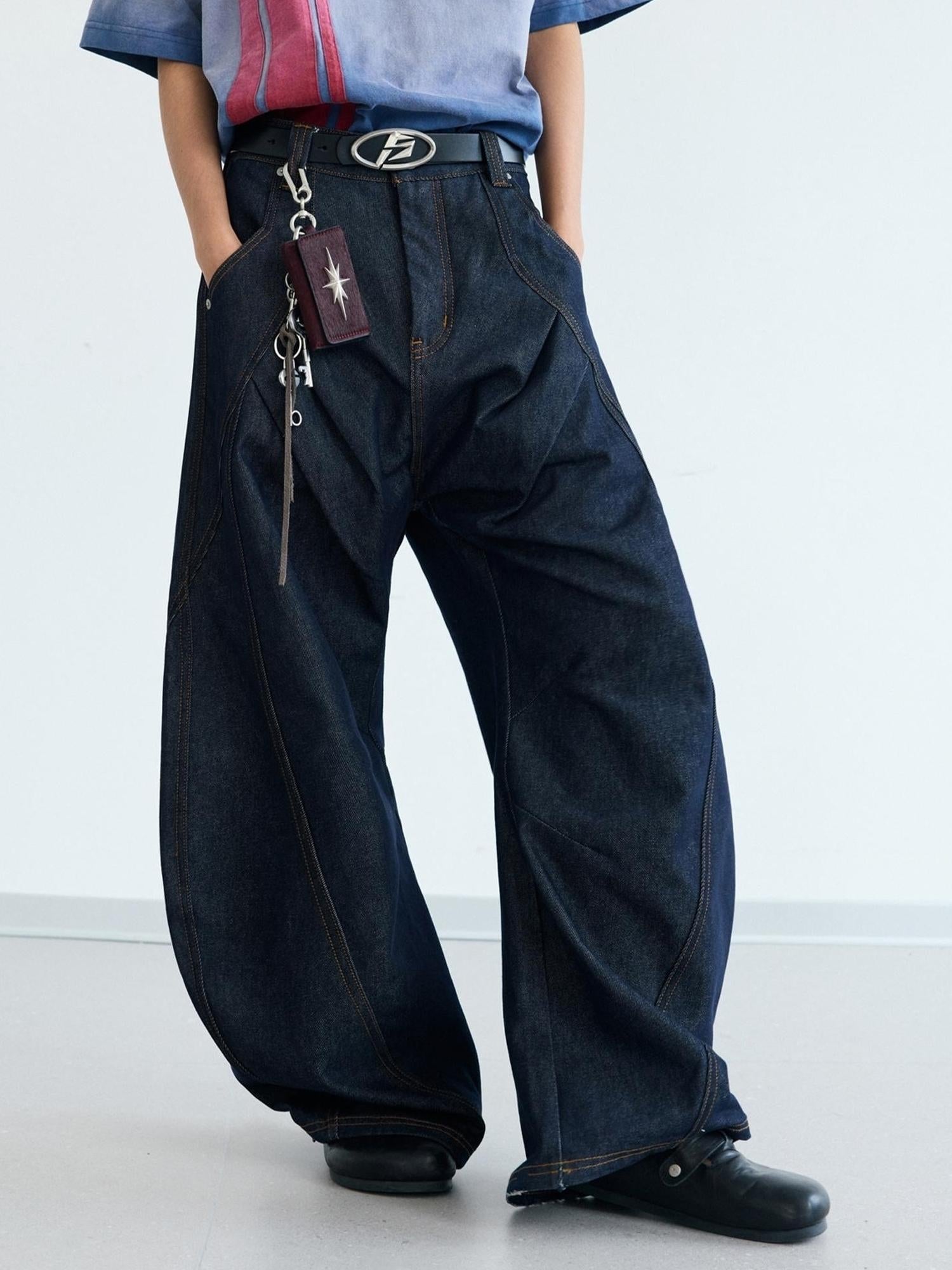 Peoplesense Vintage Cotton Draped Curved Pants With Loose Fit
