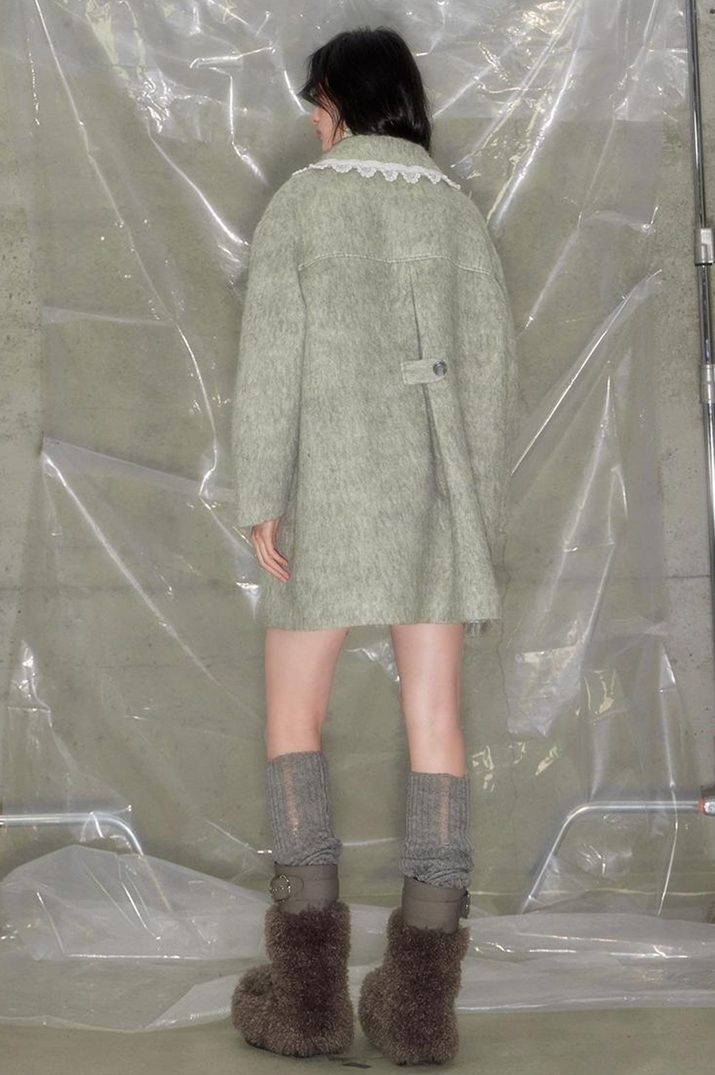 DIDDI MODA Vintage Crochet Lace Peacoat With Horn Buttons