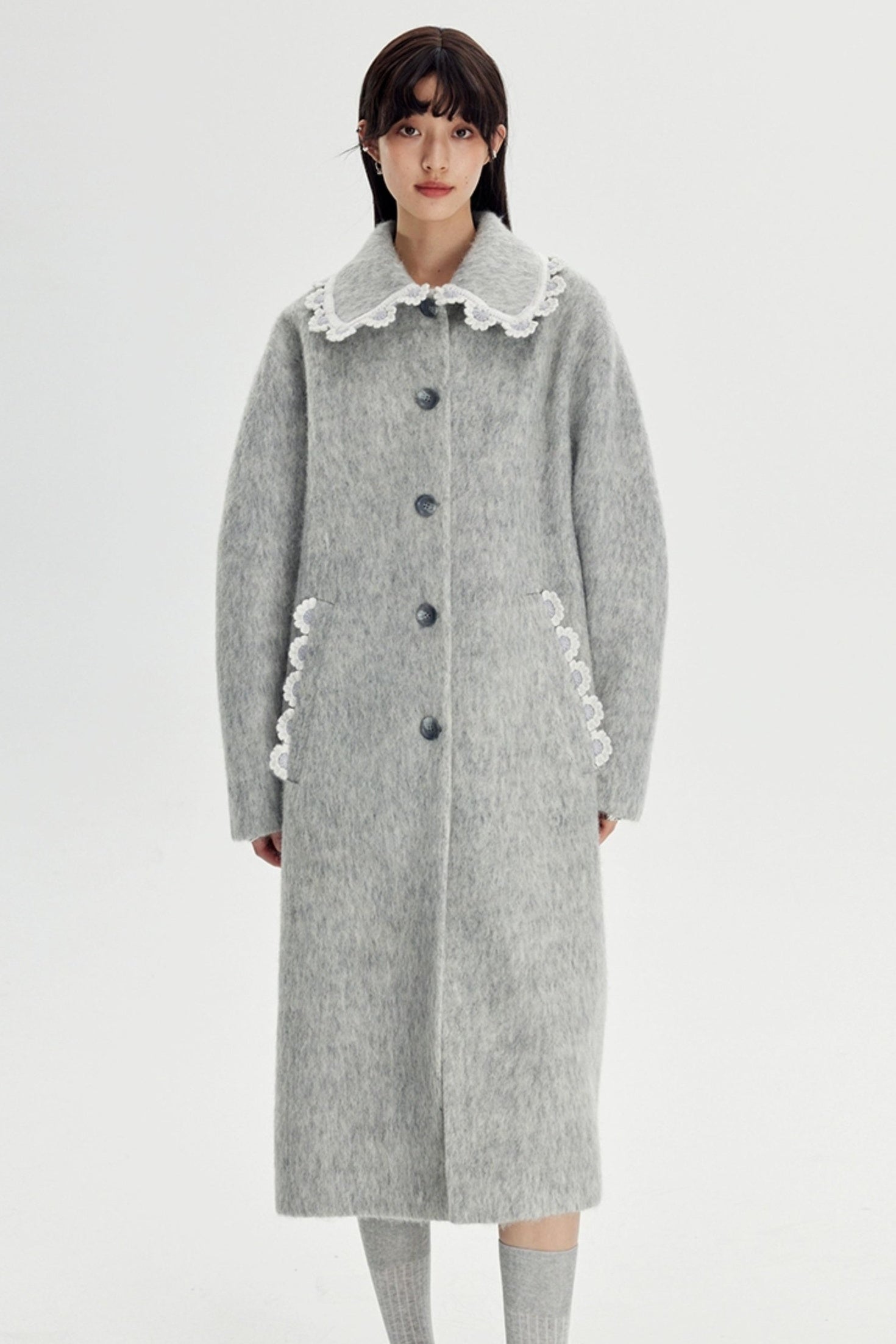 DIDDI MODA Vintage Crochet Lace Peacoat With Horn Buttons