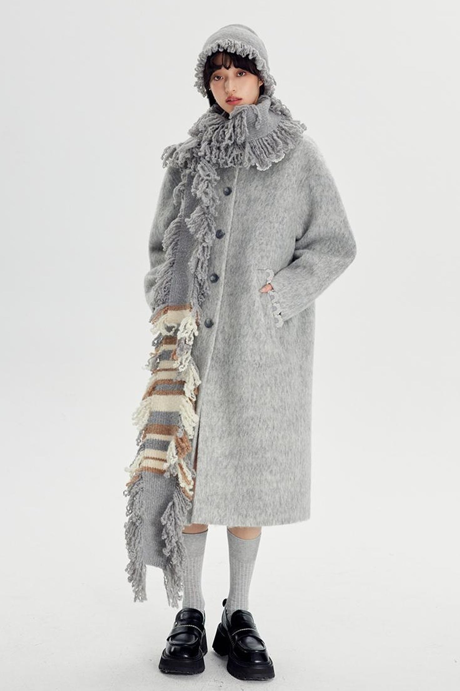 DIDDI MODA Vintage Crochet Lace Peacoat With Horn Buttons