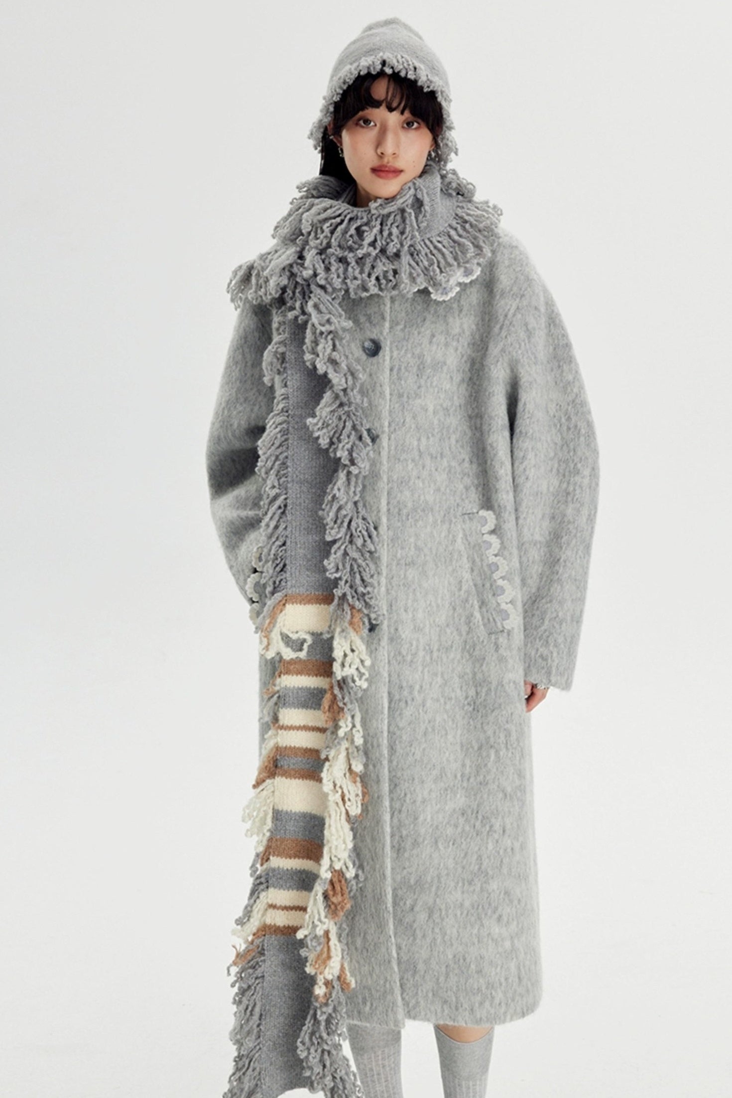 DIDDI MODA Vintage Crochet Lace Peacoat With Horn Buttons