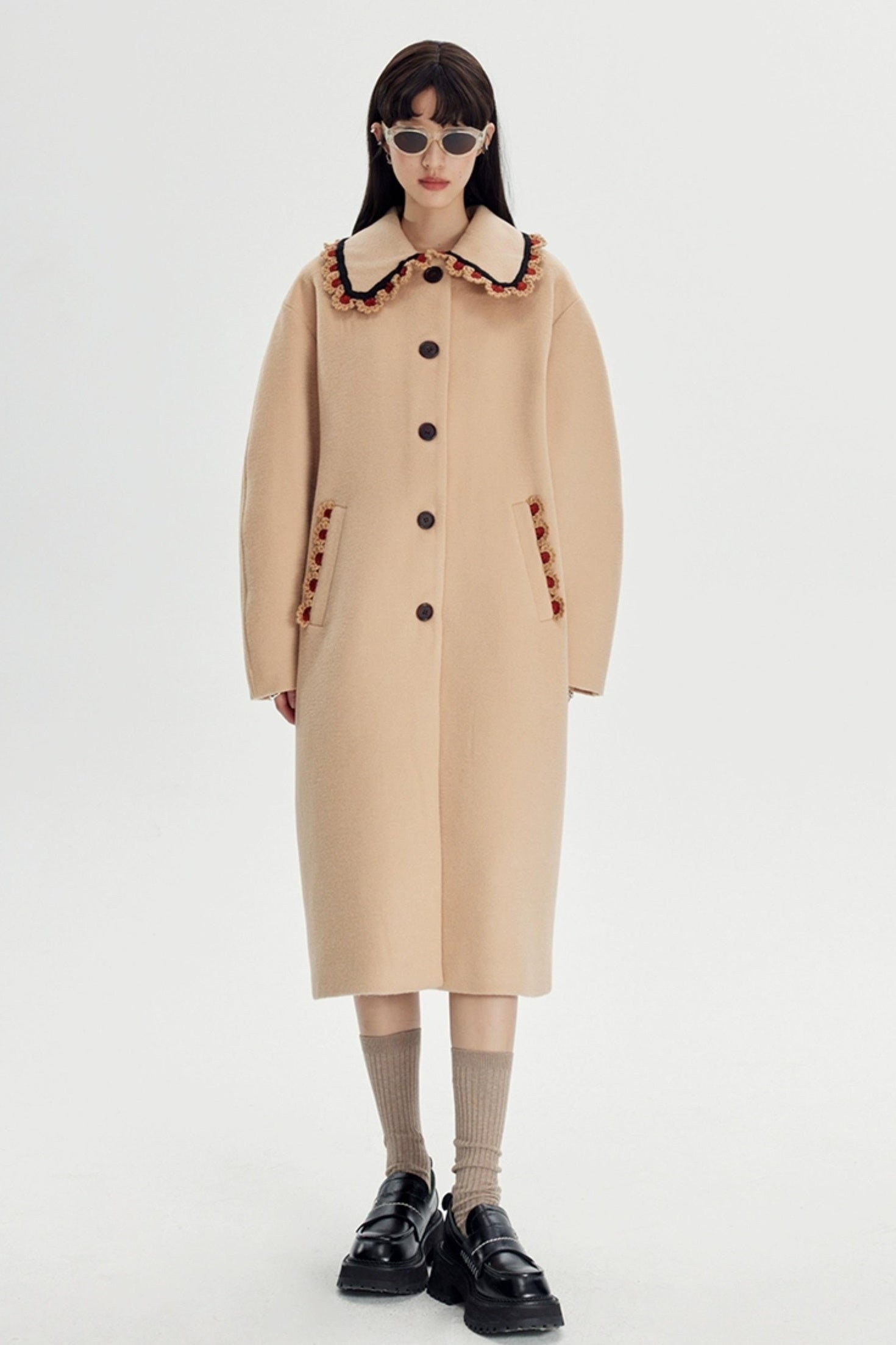 DIDDI MODA Vintage Crochet Lace Peacoat With Horn Buttons