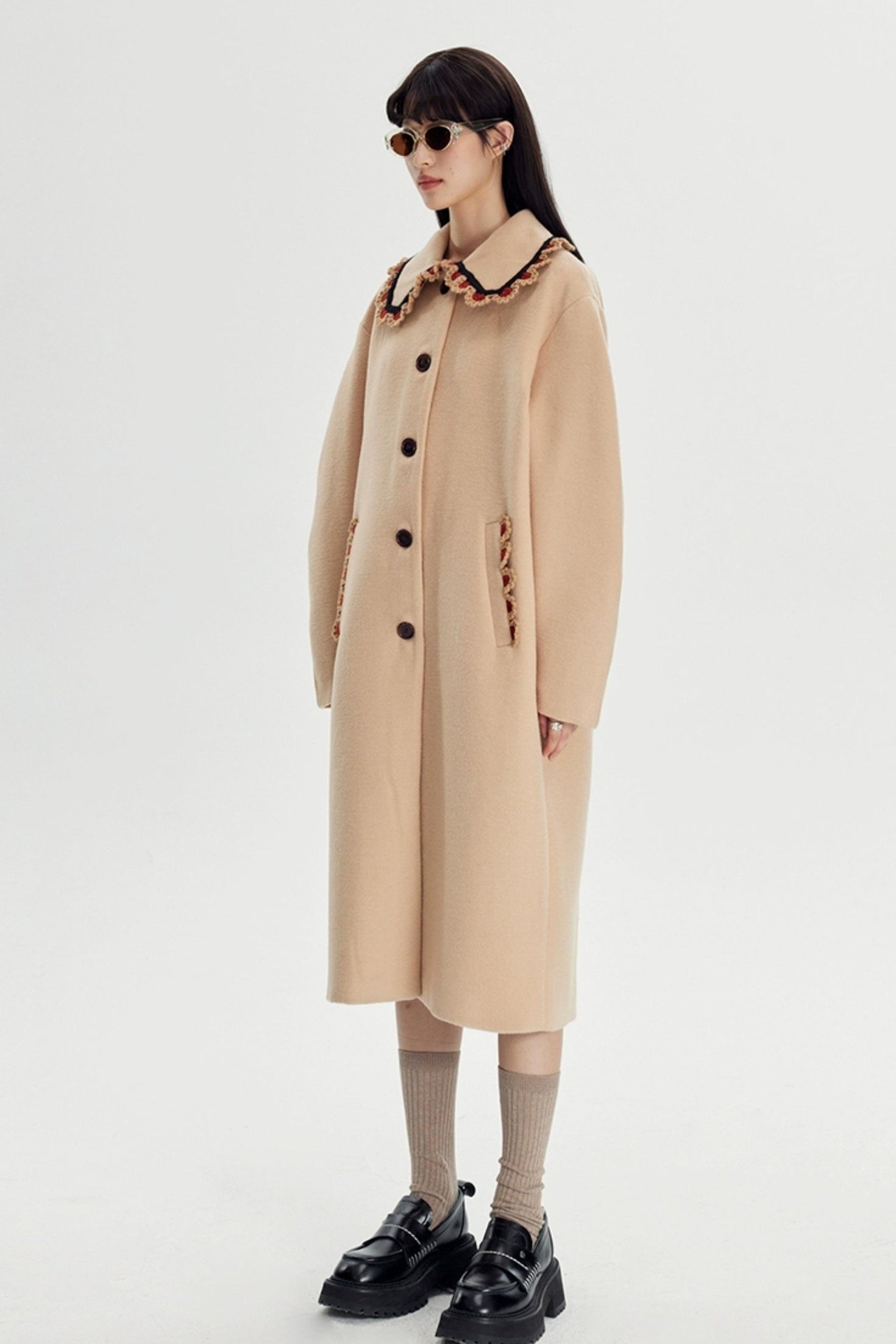 DIDDI MODA Vintage Crochet Lace Peacoat With Horn Buttons