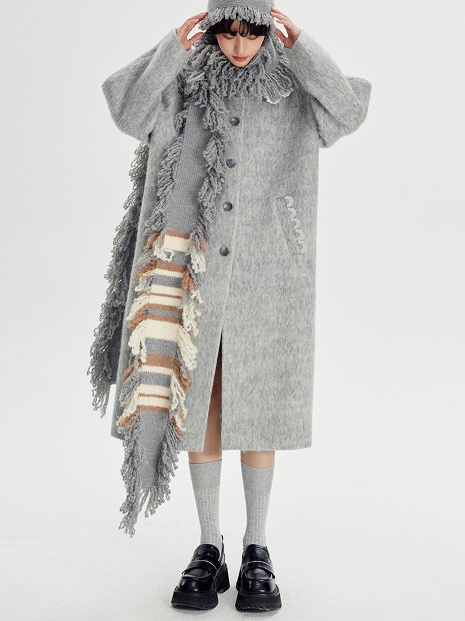 DIDDI MODA Vintage Crochet Lace Peacoat With Horn Buttons