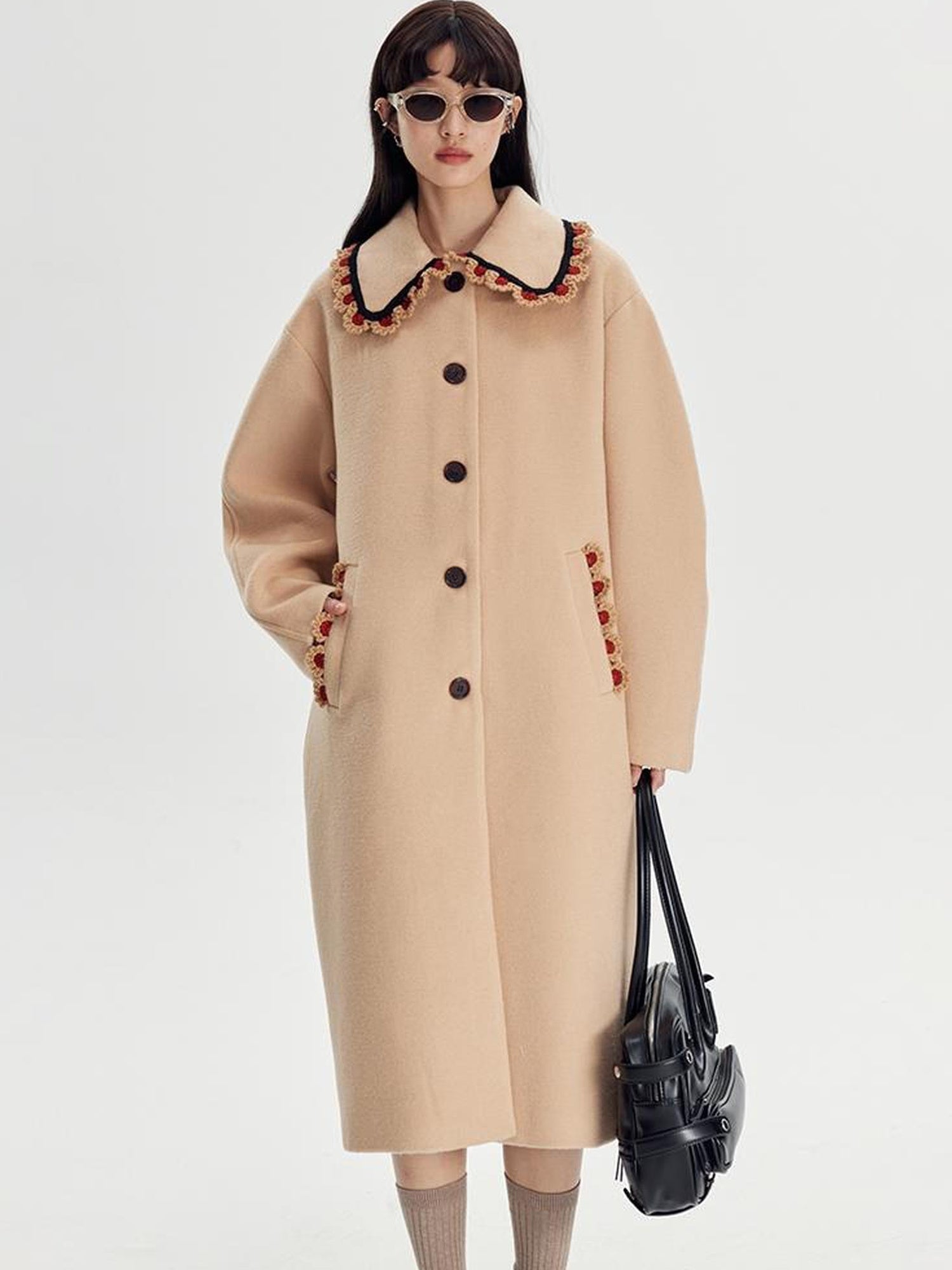 DIDDI MODA Vintage Crochet Lace Peacoat With Horn Buttons