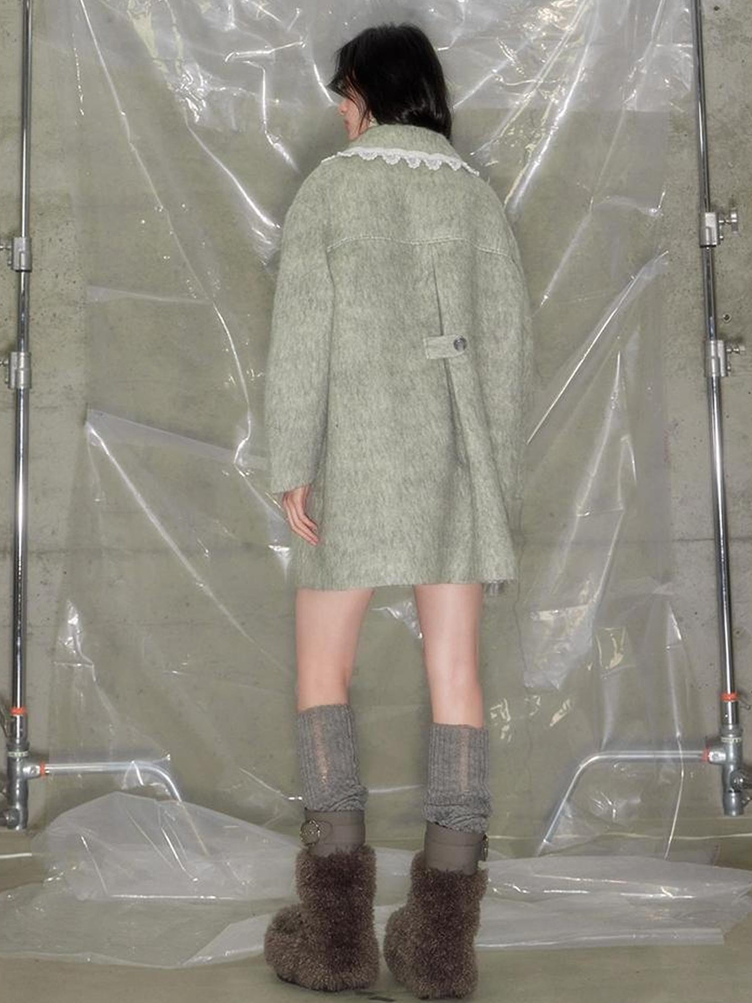 DIDDI MODA Vintage Crochet Lace Peacoat With Horn Buttons