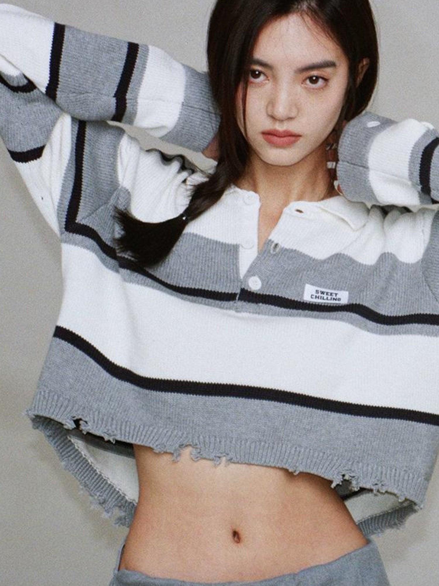 SweetChilling Vintage Cropped Polo Knit Sweater For Women