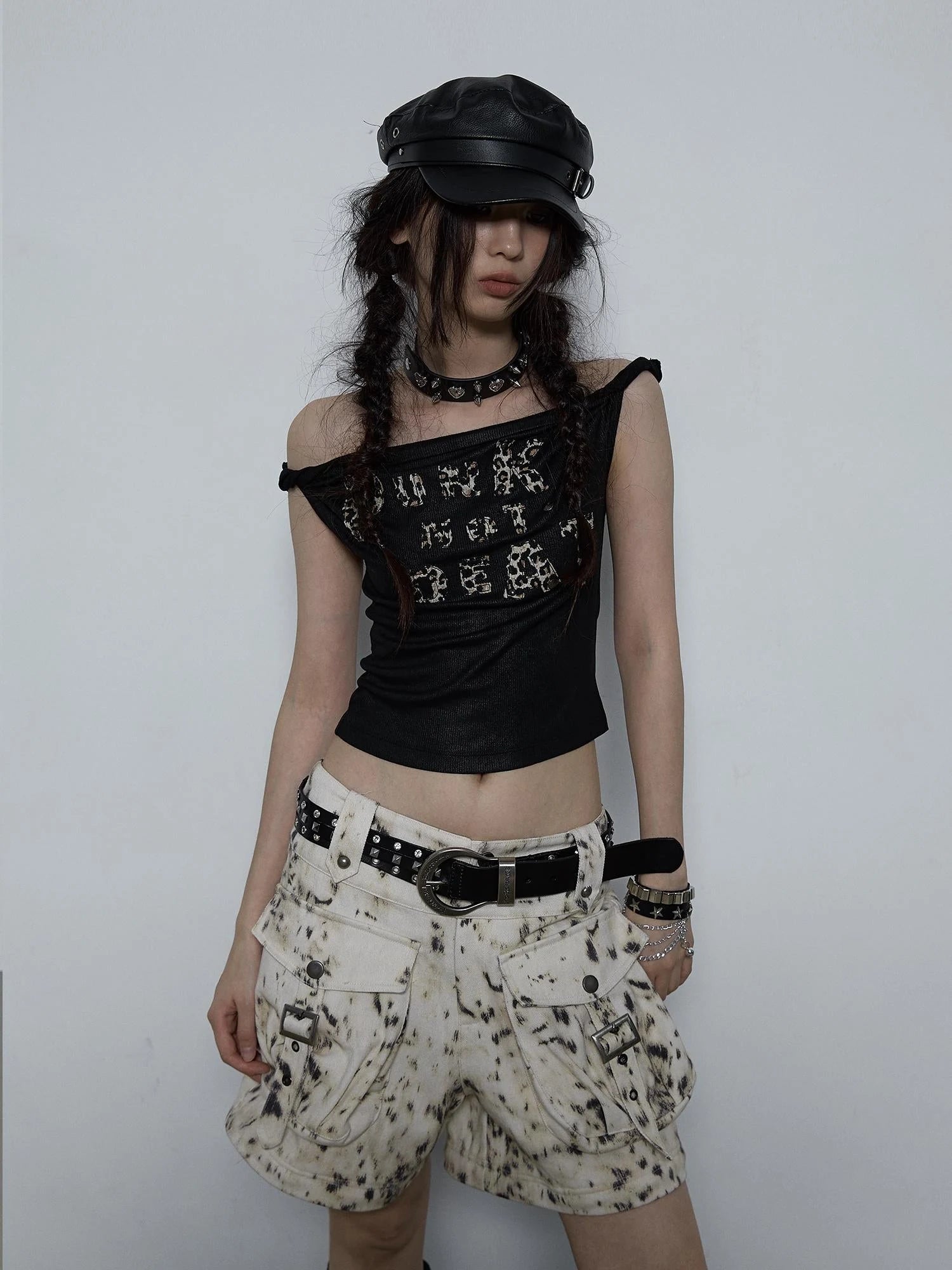 Vintage Dark Y2K Leopard Print Crop Top T-Shirt
