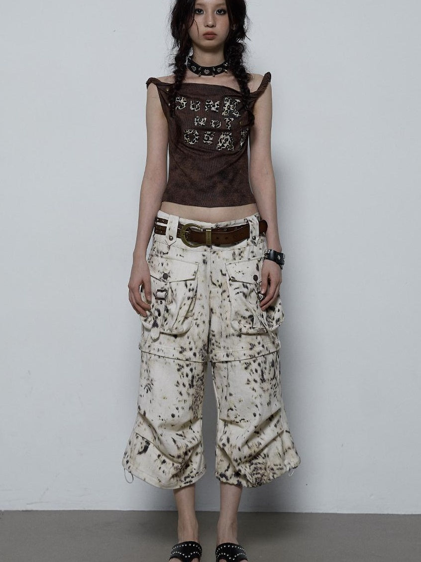 NO ROMANCE禁忌浪漫 Vintage Dark Y2K Leopard Print Crop Top T-Shirt