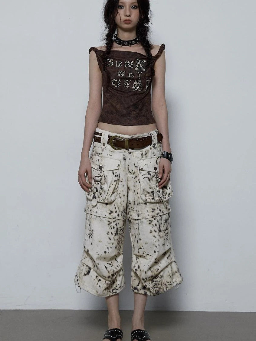 Vintage Dark Y2K Leopard Print Crop Top T-Shirt