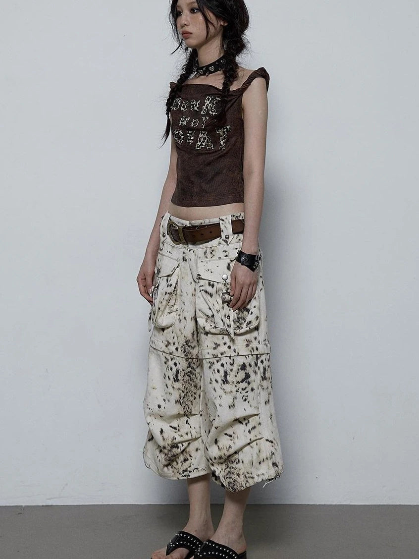 Vintage Dark Y2K Leopard Print Crop Top T-Shirt