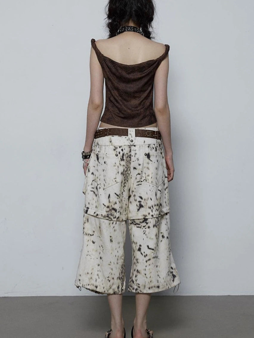 Vintage Dark Y2K Leopard Print Crop Top T-Shirt