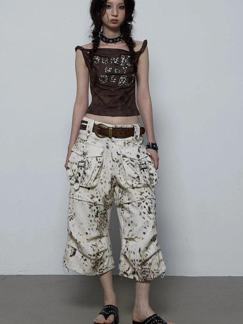 Vintage Dark Y2K Leopard Print Crop Top T-Shirt