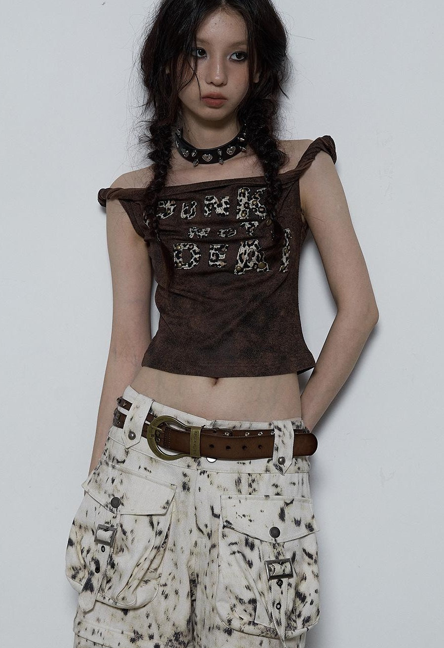 NO ROMANCE禁忌浪漫 Vintage Dark Y2K Leopard Print Crop Top T-Shirt